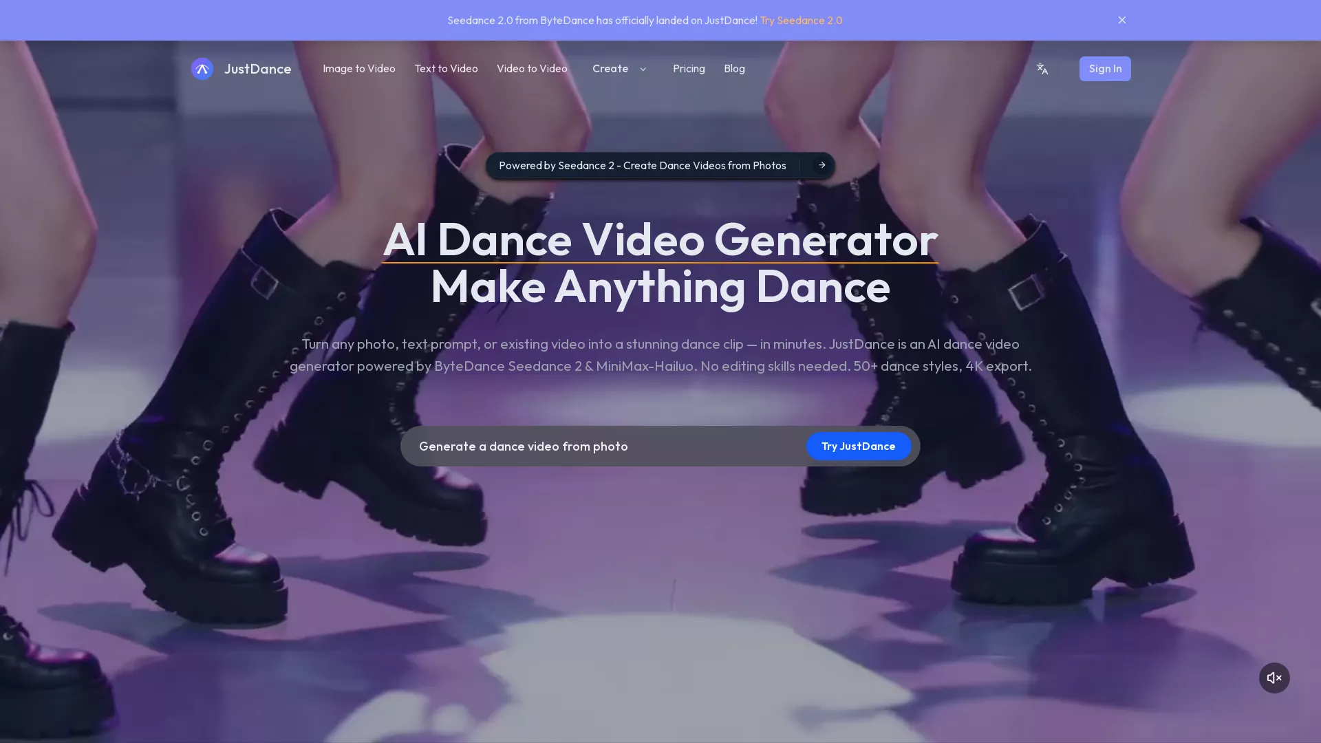 JustDance - Ai Dance Video Generator Website Screenshot