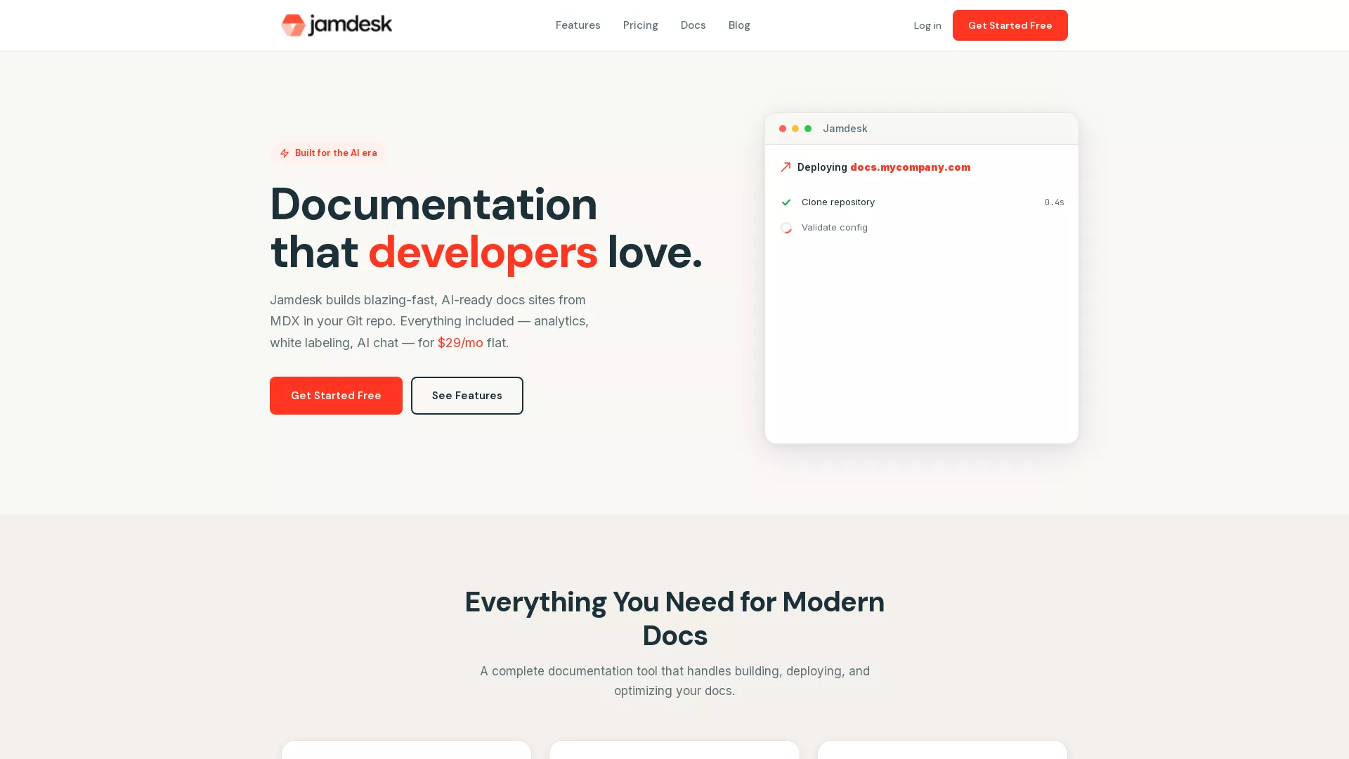 Jamdesk - Software Documentation Tool Website Screenshot