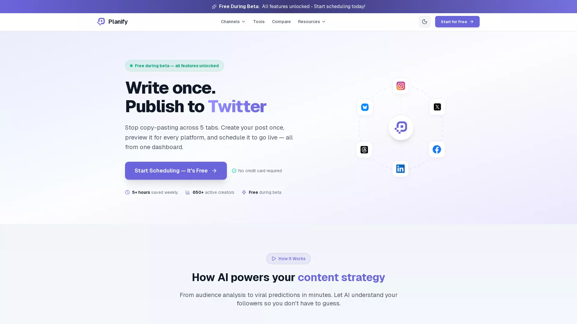 PlanifyApps - AI Social Media Scheduler Website Screenshot