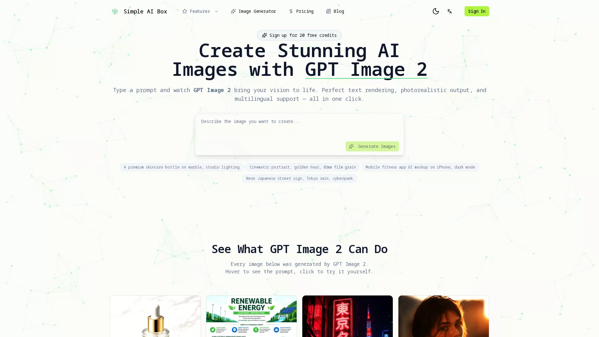 GPTImage2 - AI Text To Image Generator Website Screenshot