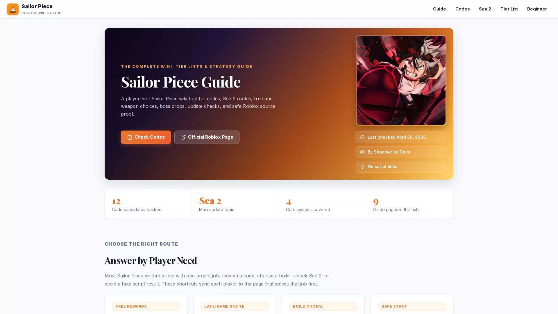 SailorPiece - AI Roblox Game Assistant Website Screenshot