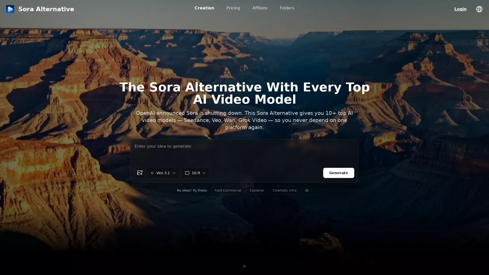 SoraAlternative - AI Text To Video Generator Website Screenshot