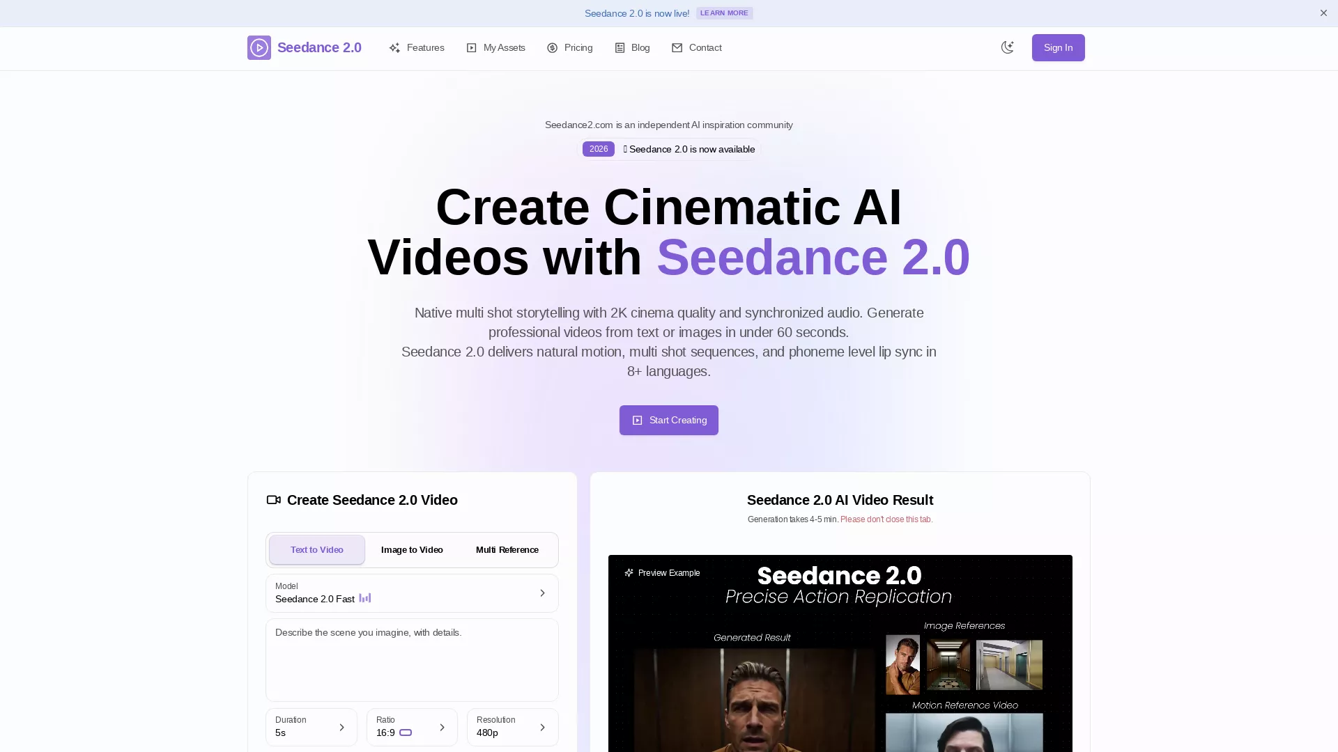 seedance2 AI - AI Image to Videos Tool, AI Text to Videos Tool Website Screenshot