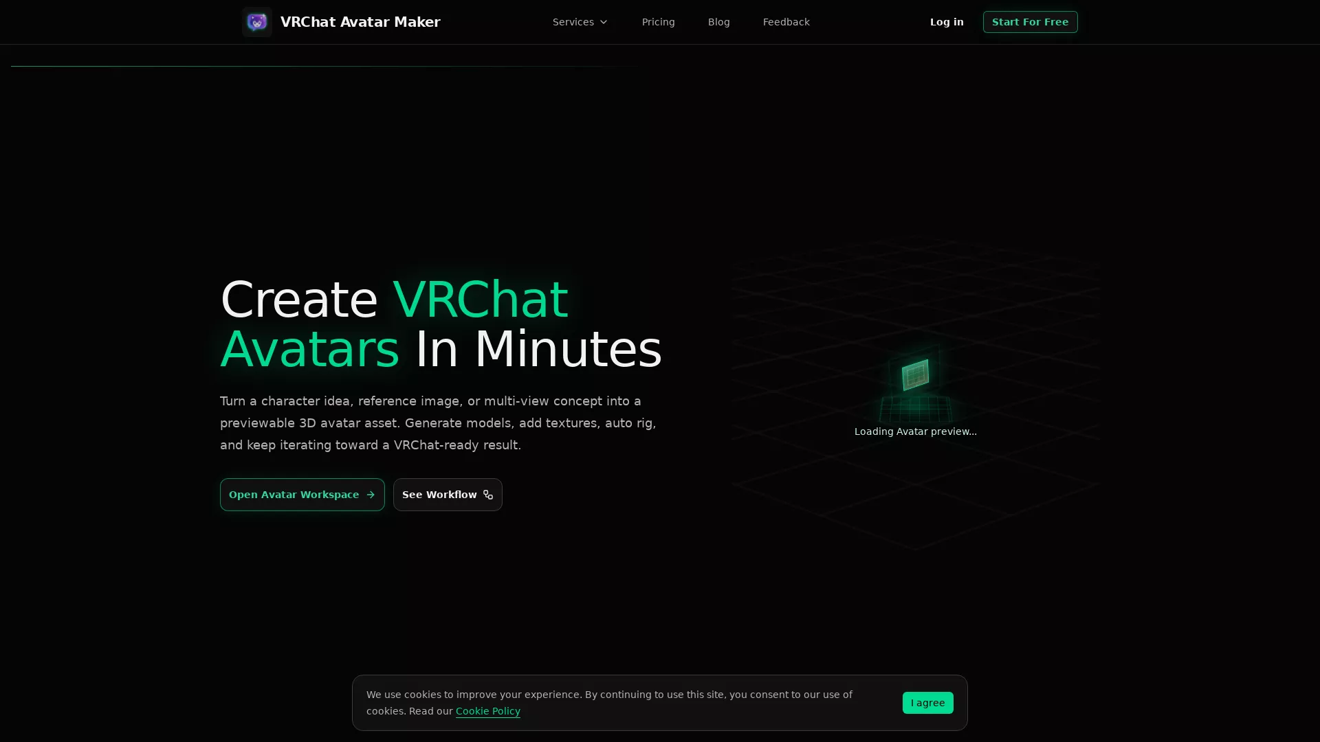 VrchatAvatarMaker - Avatar Creation AI Website Screenshot