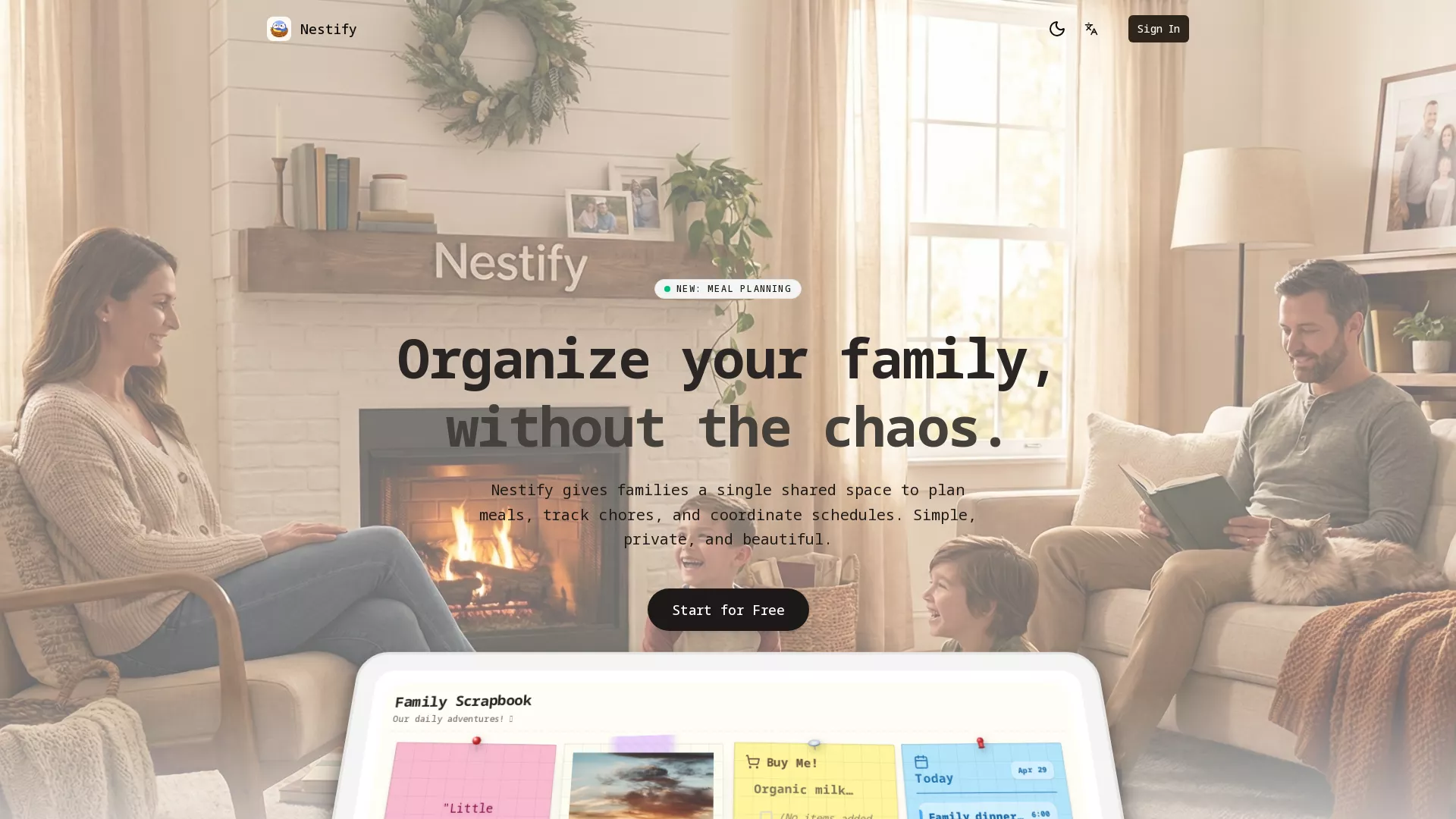 Nestify - Family Organization App Website Screenshot