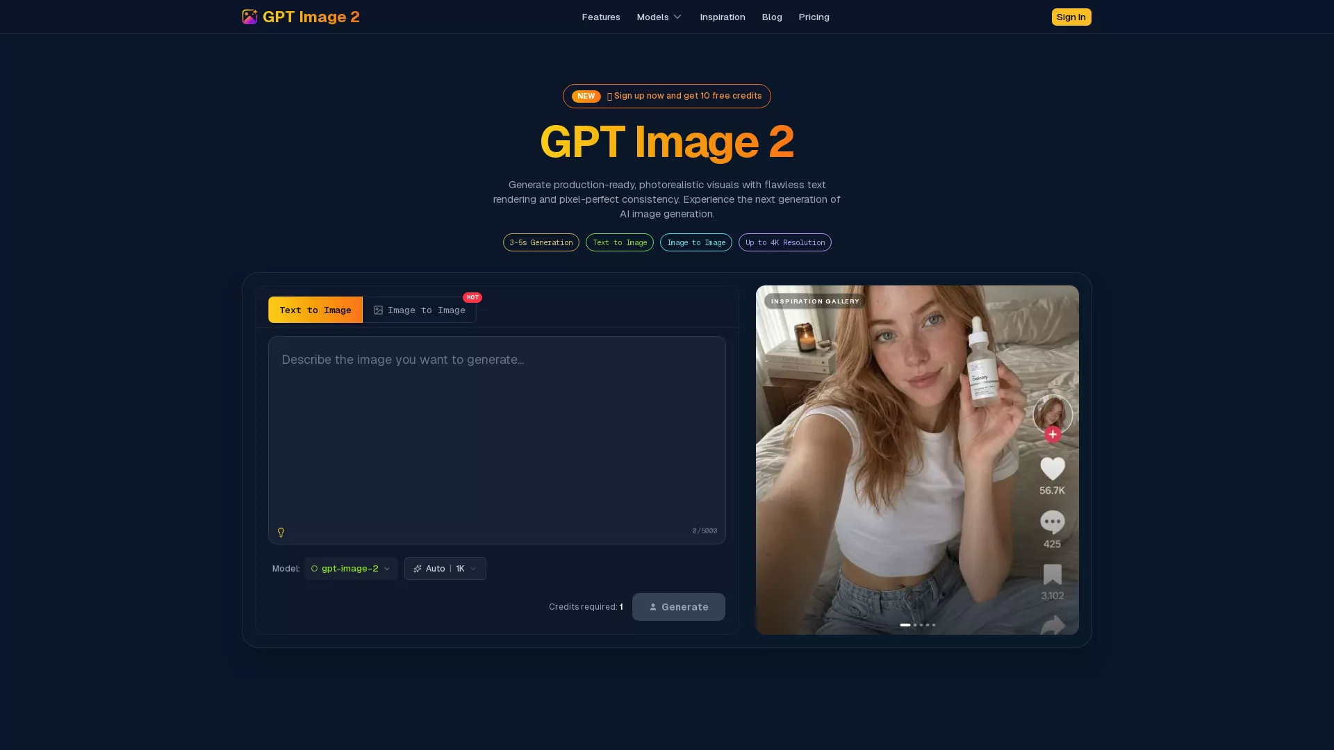 GPTImage2 - AI Image Generation Tool Website Screenshot