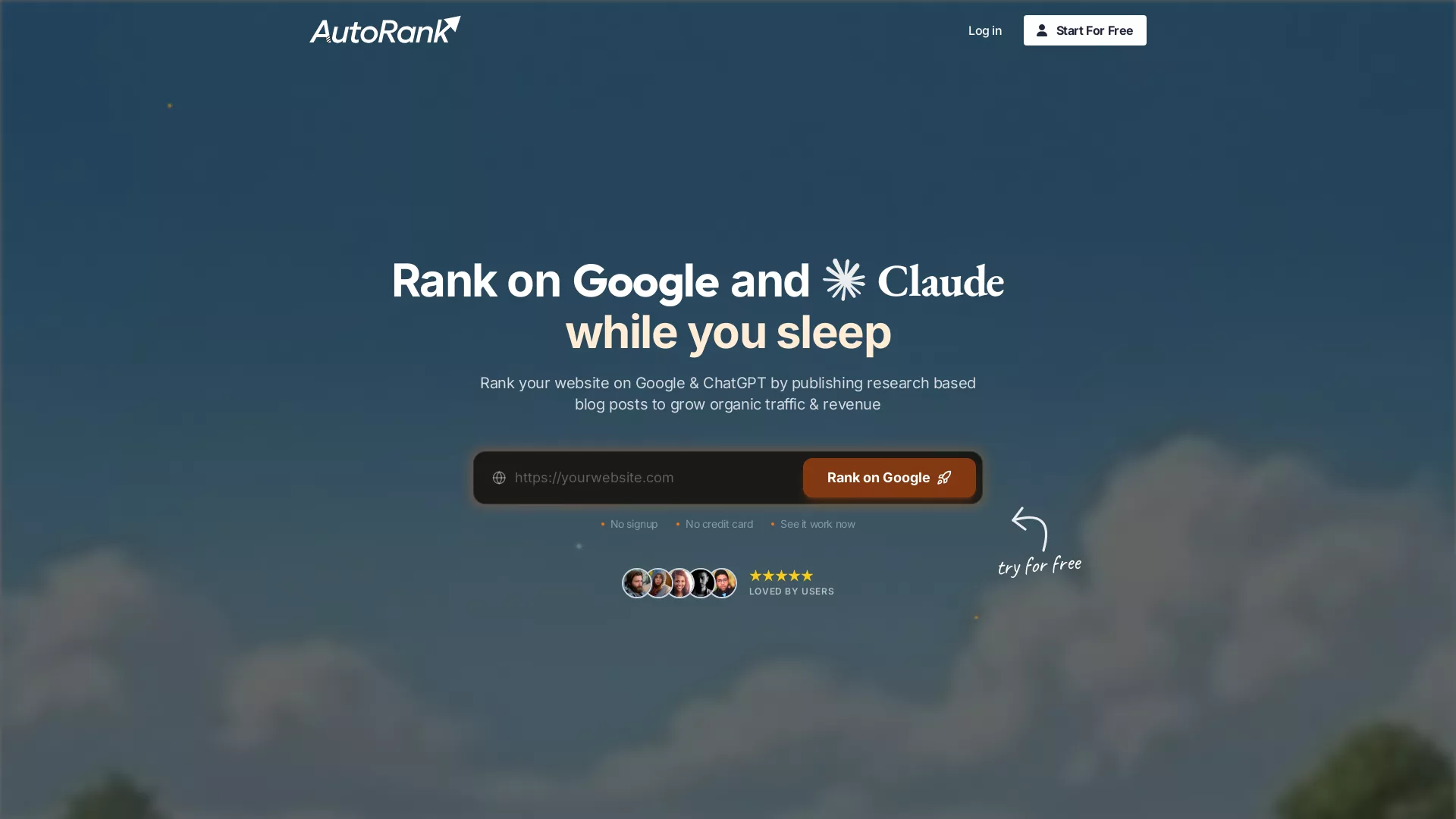 Autorank - AI SEO Optimization Website Screenshot