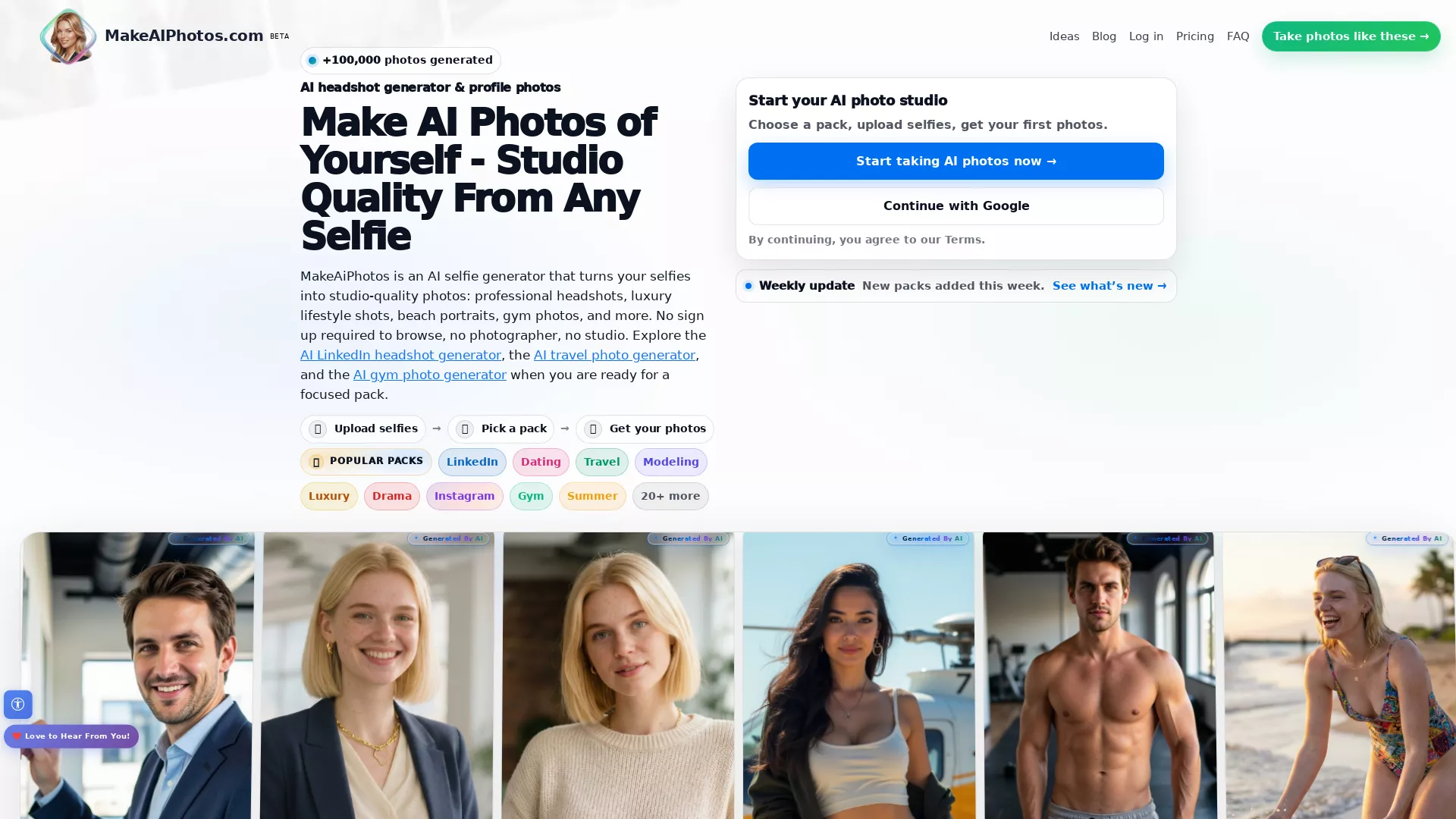 MakeAiPhotos - AIPersonalPhotoGenerator Website Screenshot