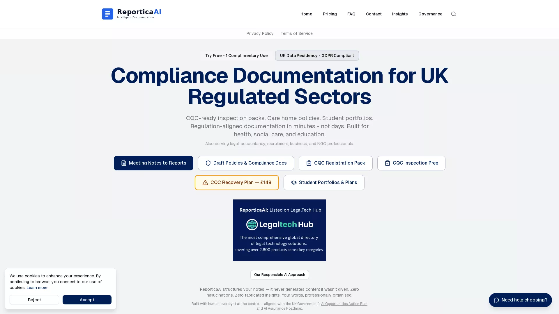 ReporticaAI - AI Document Creation Tool Website Screenshot