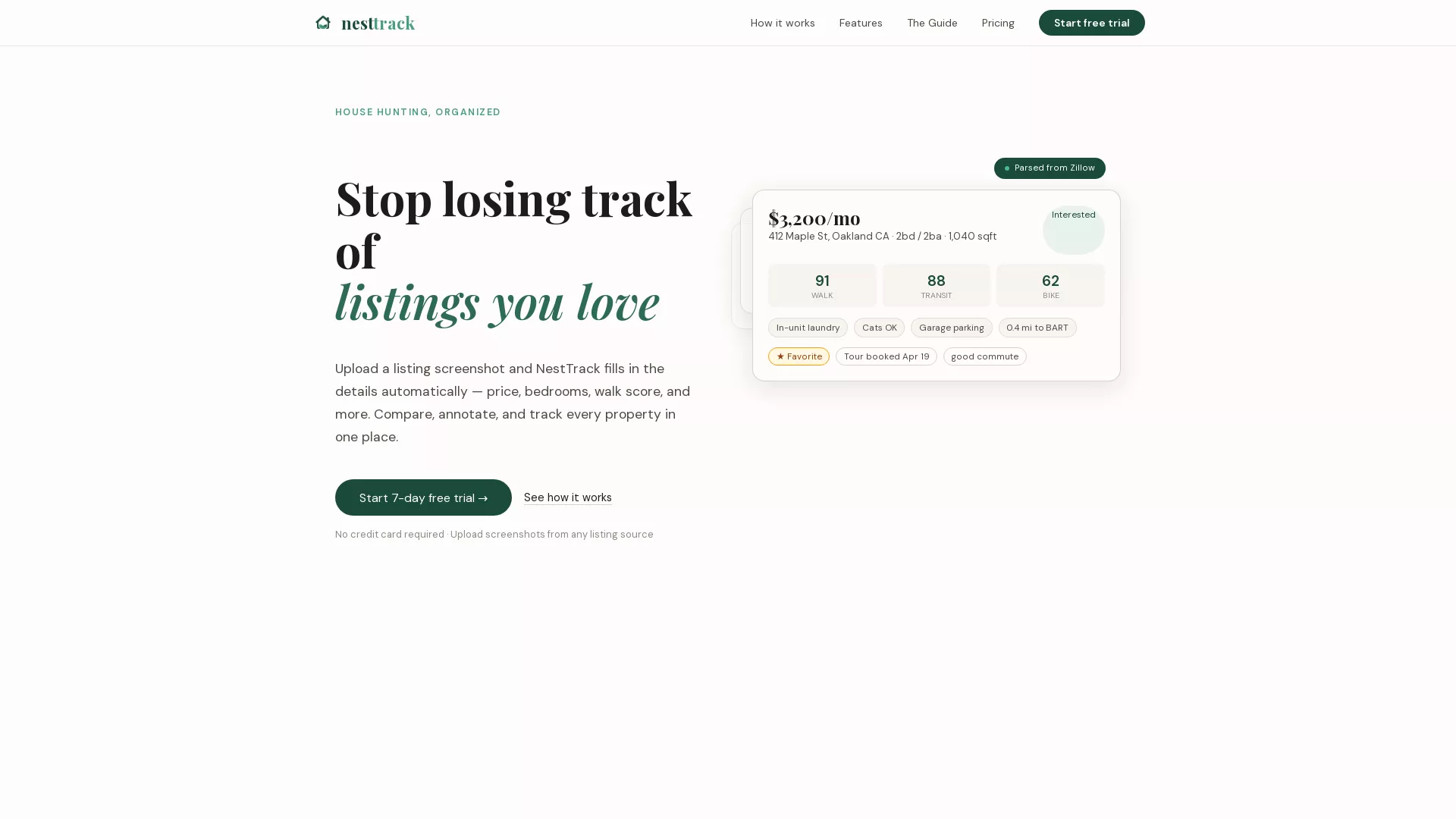 NestTrack - AI Listing Tracker for House Hunters Website Screenshot