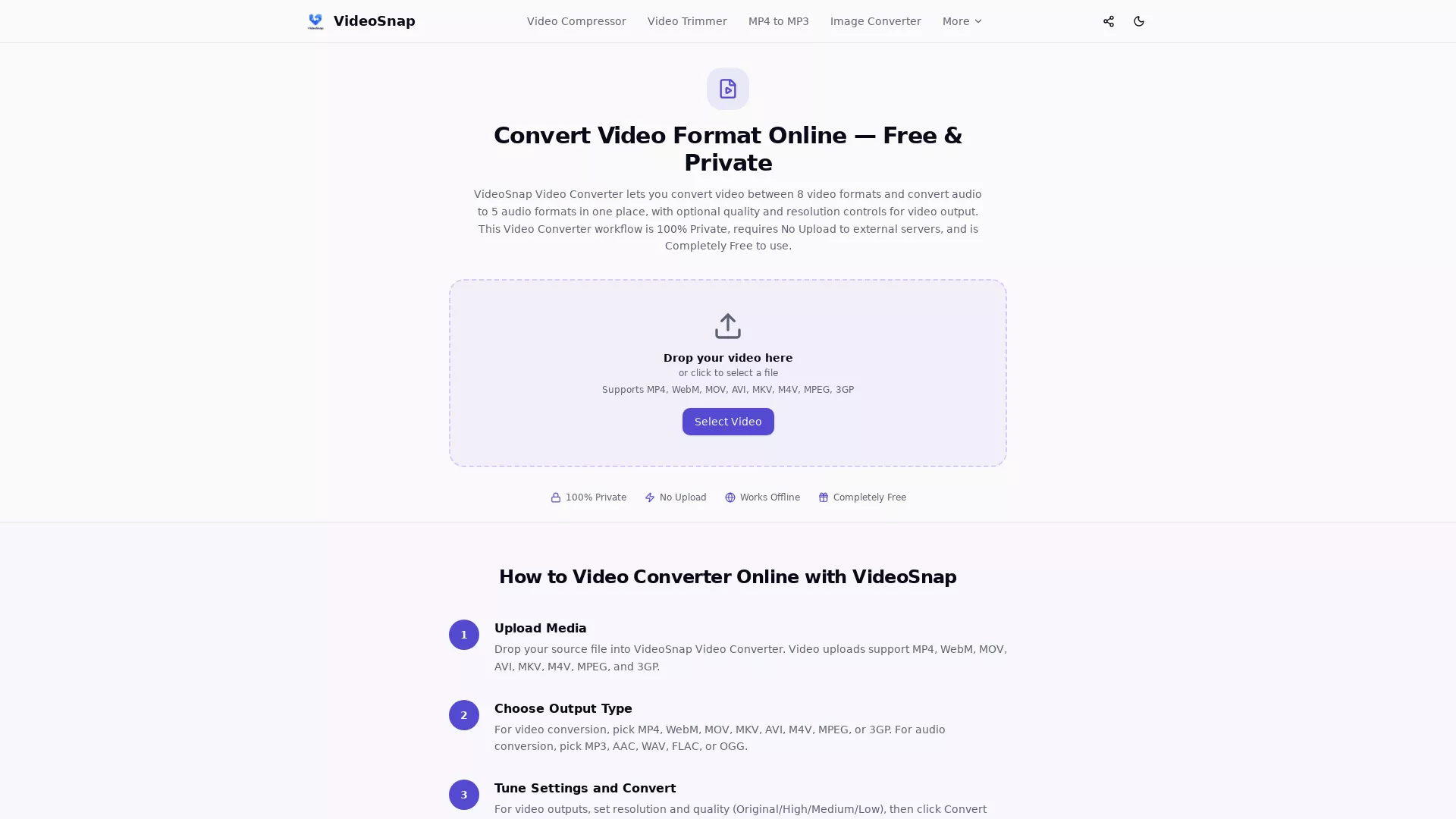 VideoSnap - Media Conversion AI Website Screenshot