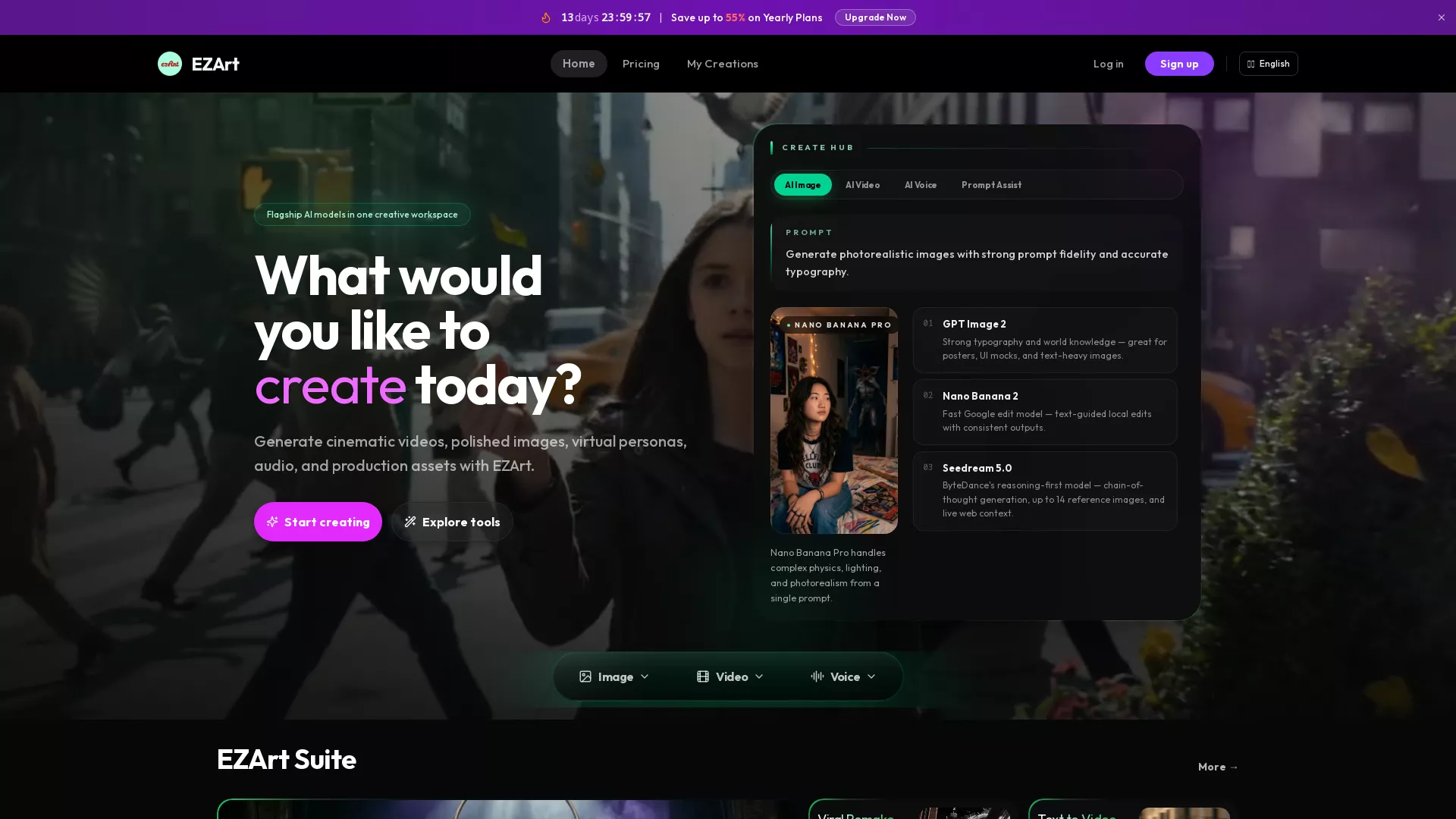 EZArt - Ai Creative Workspace Website Screenshot