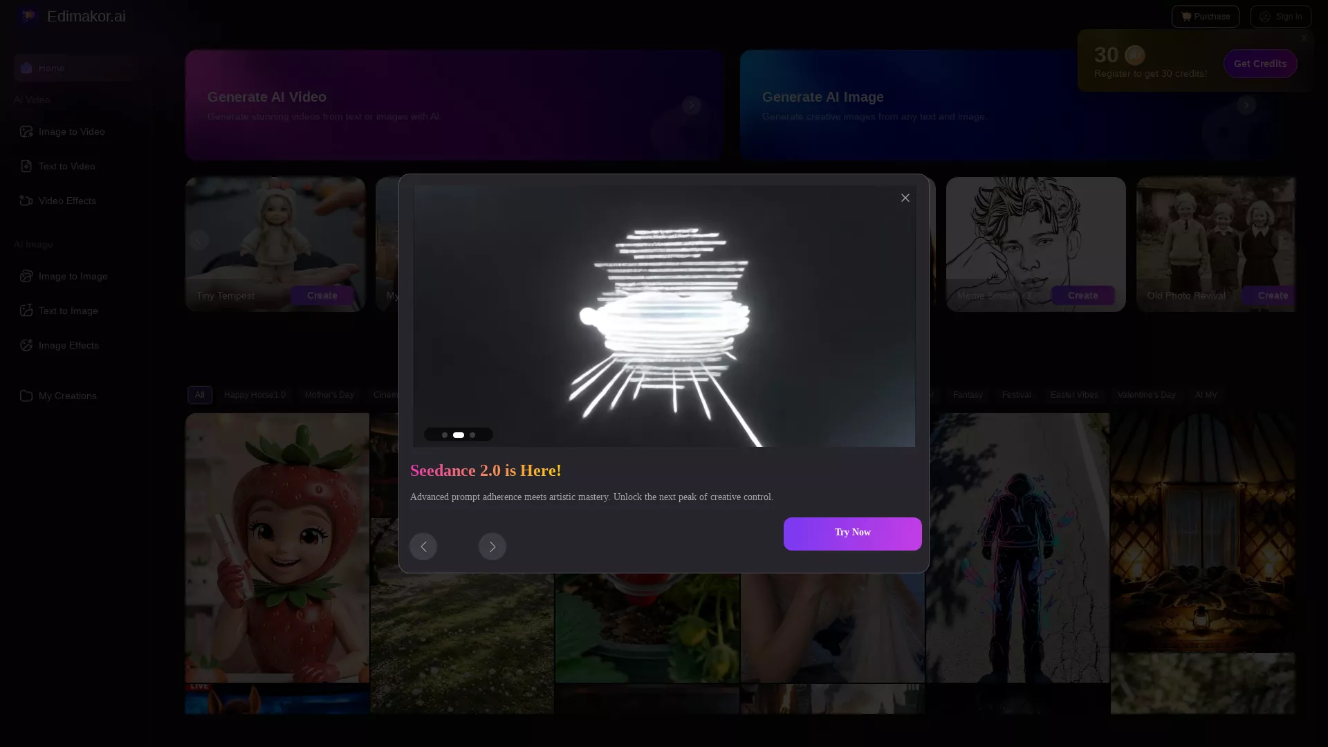 Hitpaw Edimakor Online - AI text-to-video, image-to-video, text-to-image, and image-to-image tool Website Screenshot