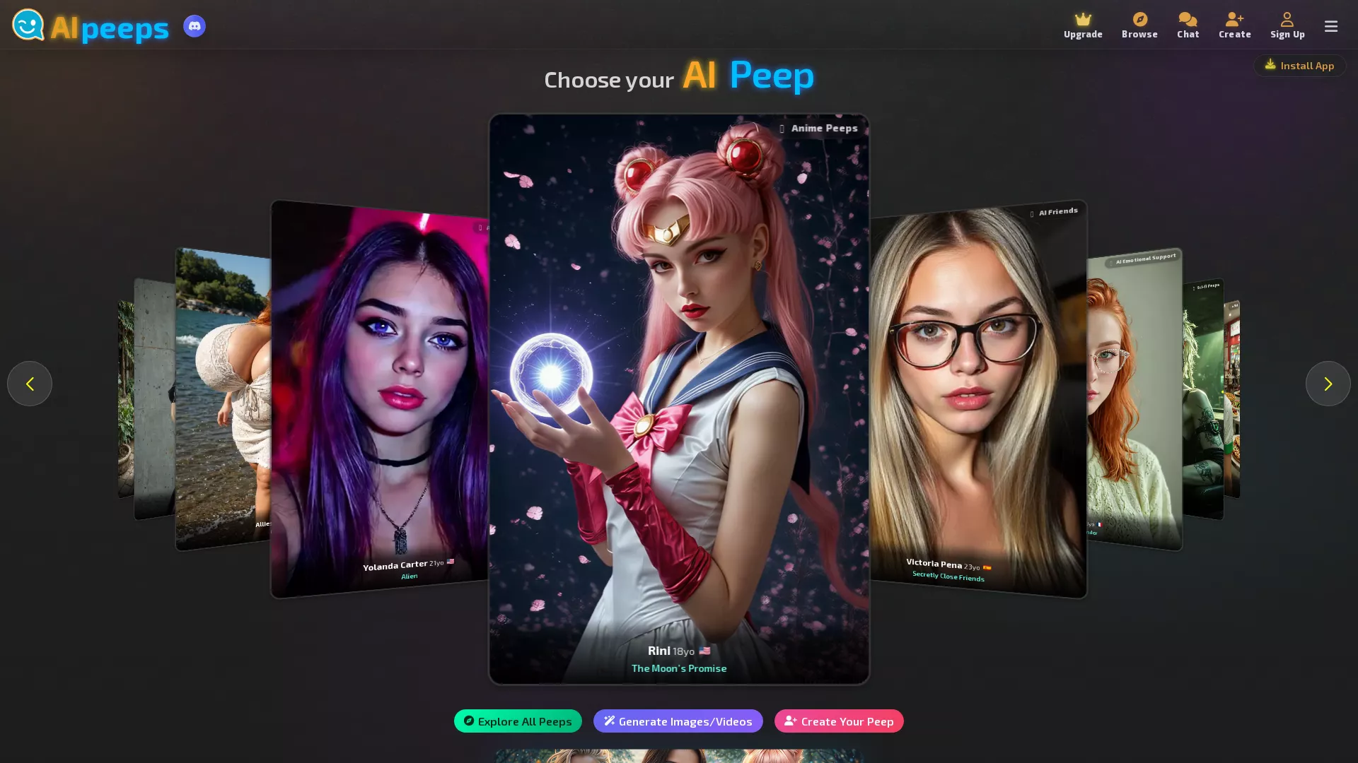 AI Peeps - AI Character Chat, Image & Video Generation Tool Website Screenshot
