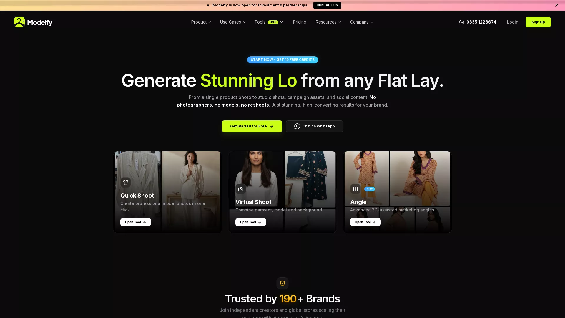 Modelfy - AI Fashion Photoshoot Tool Website Screenshot