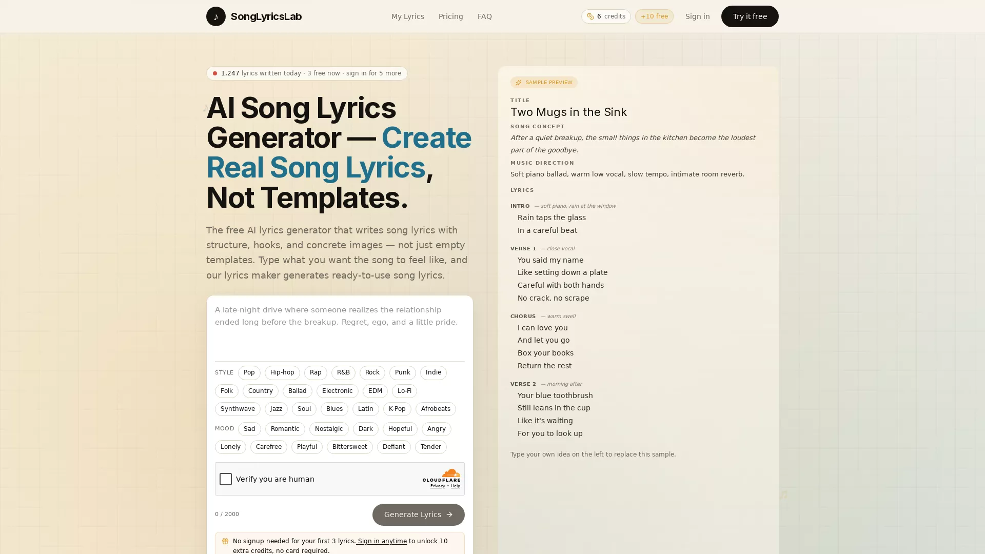 SongLyricsLab - AI Lyrics Generator Website Screenshot