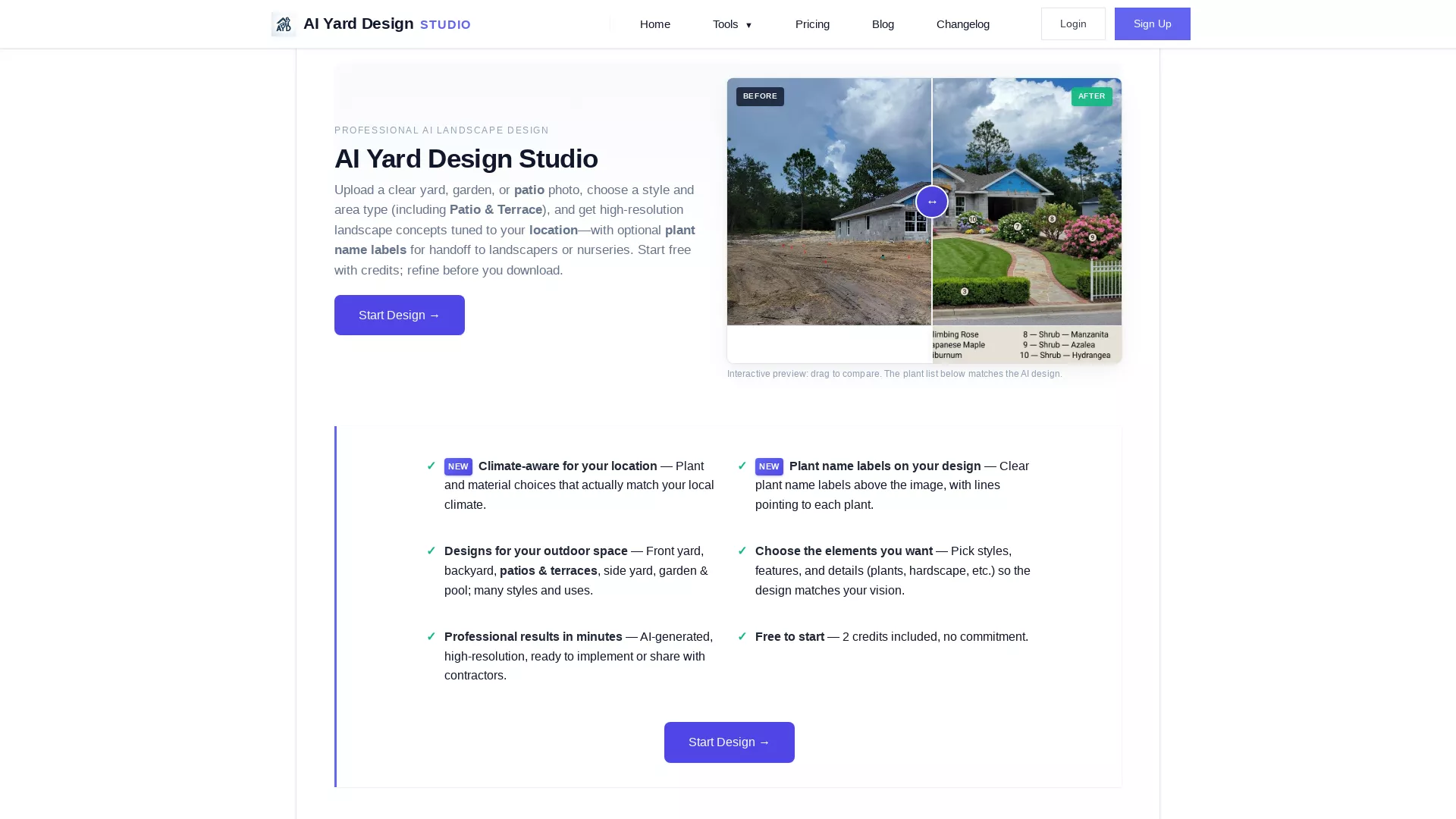 AIYardDesignStudio - Landscape Visualization Tool Website Screenshot