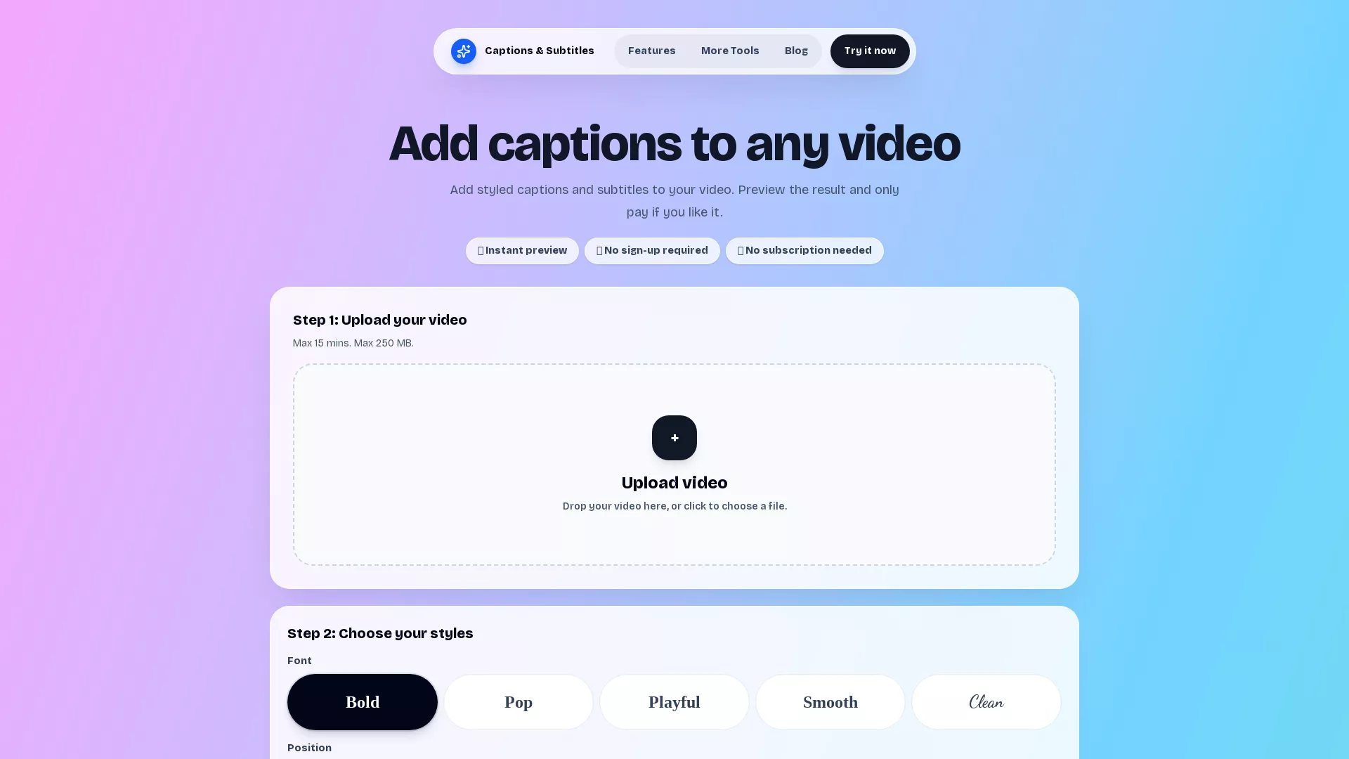 AICaptions - Video Caption Generator Website Screenshot