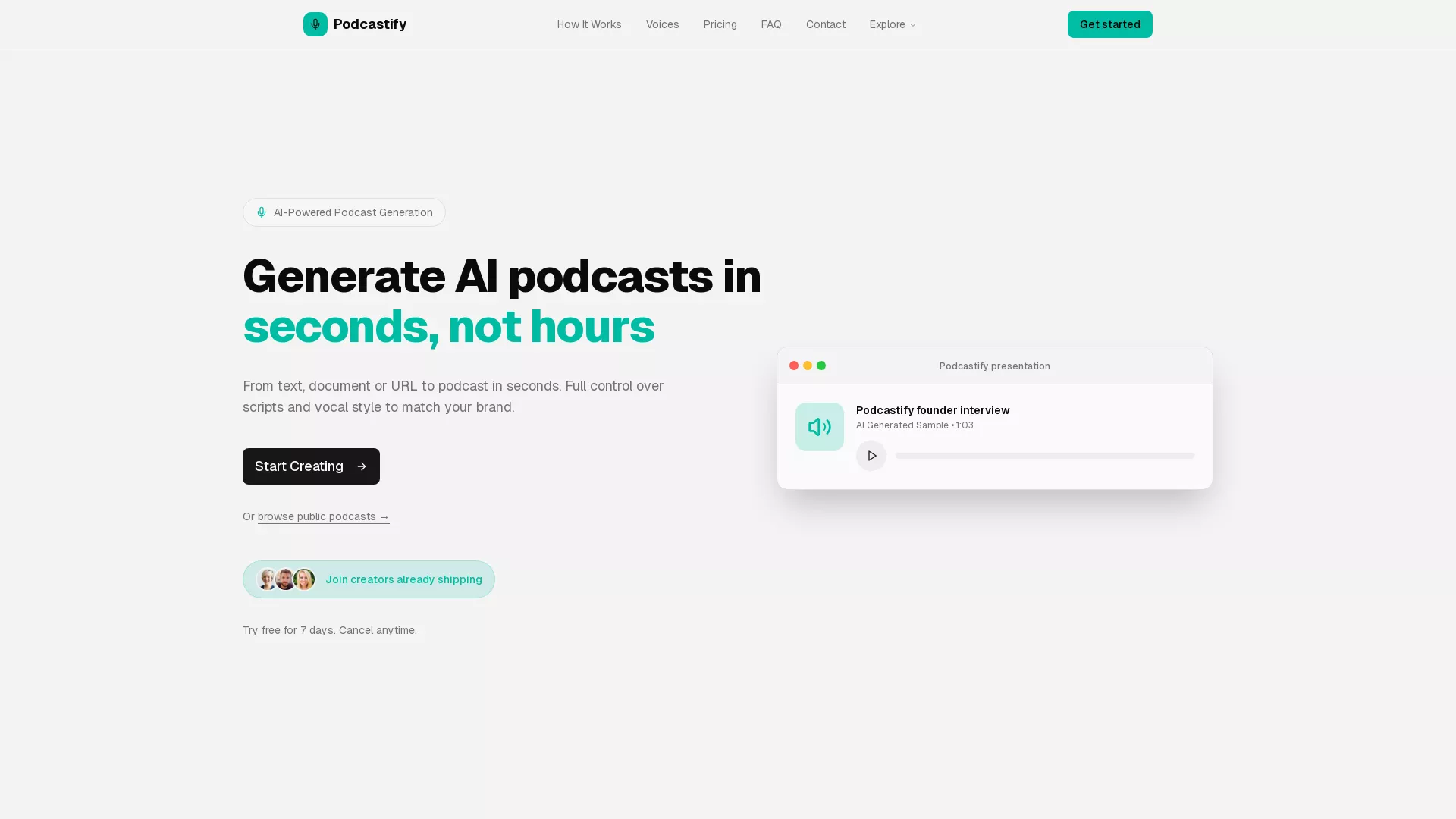 Podcastify - AIPodcastGenerator Website Screenshot