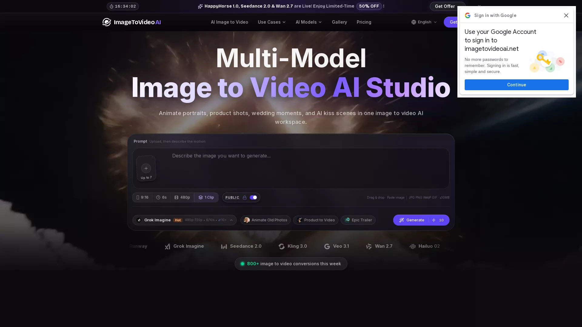 ImageToVideoAI - AI Video Generation Tool Website Screenshot