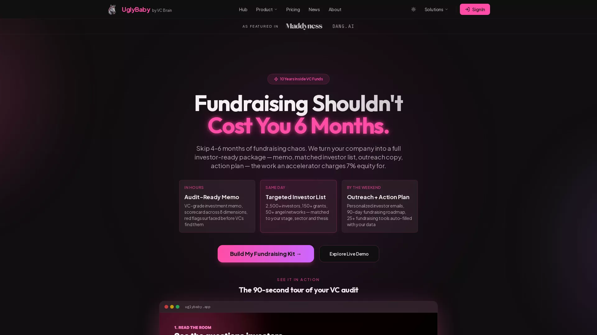 UglyBaby - StartupFundraisingAI Website Screenshot