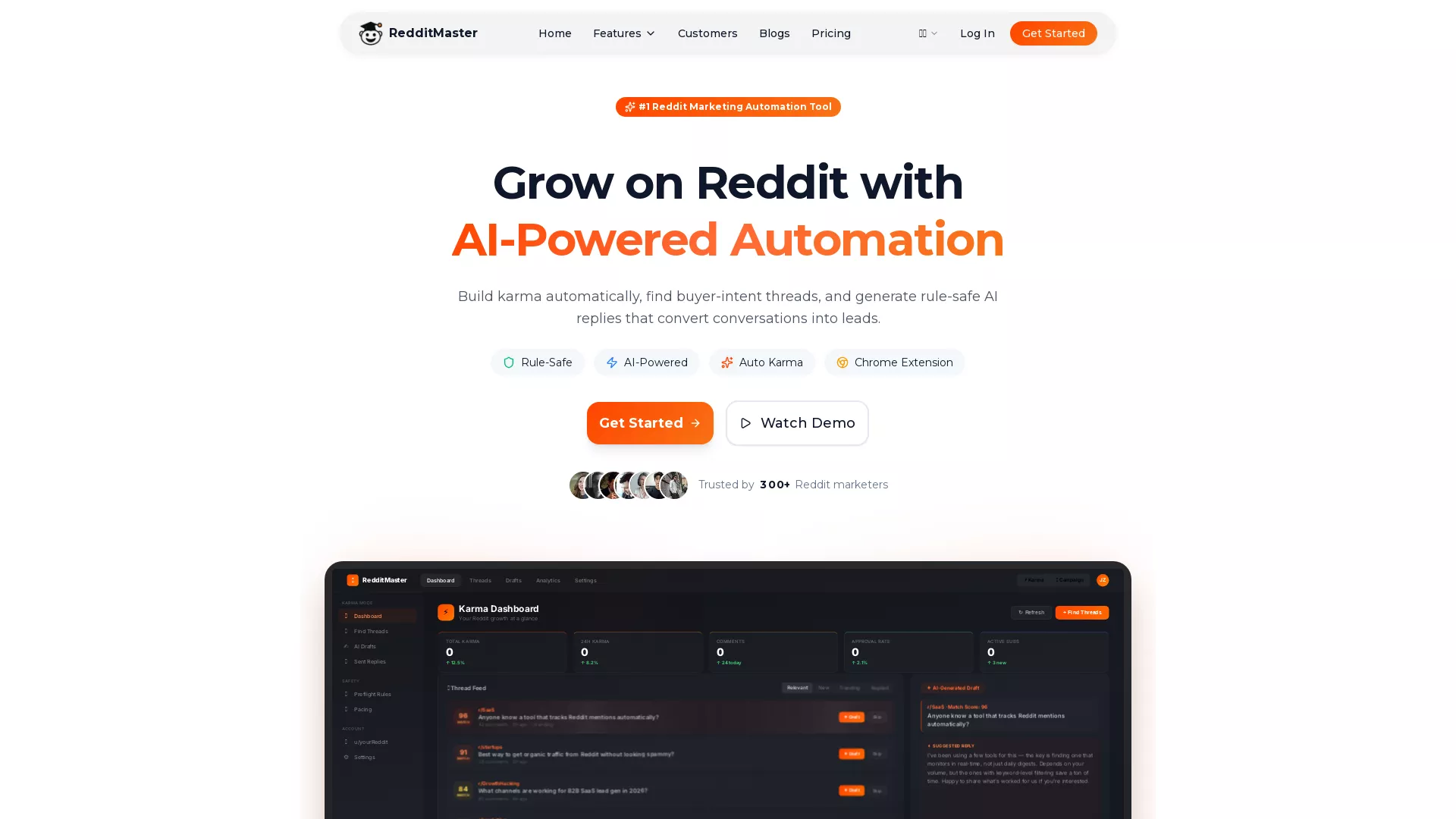 RedditMaster - AI Reddit Marketing Tool Website Screenshot