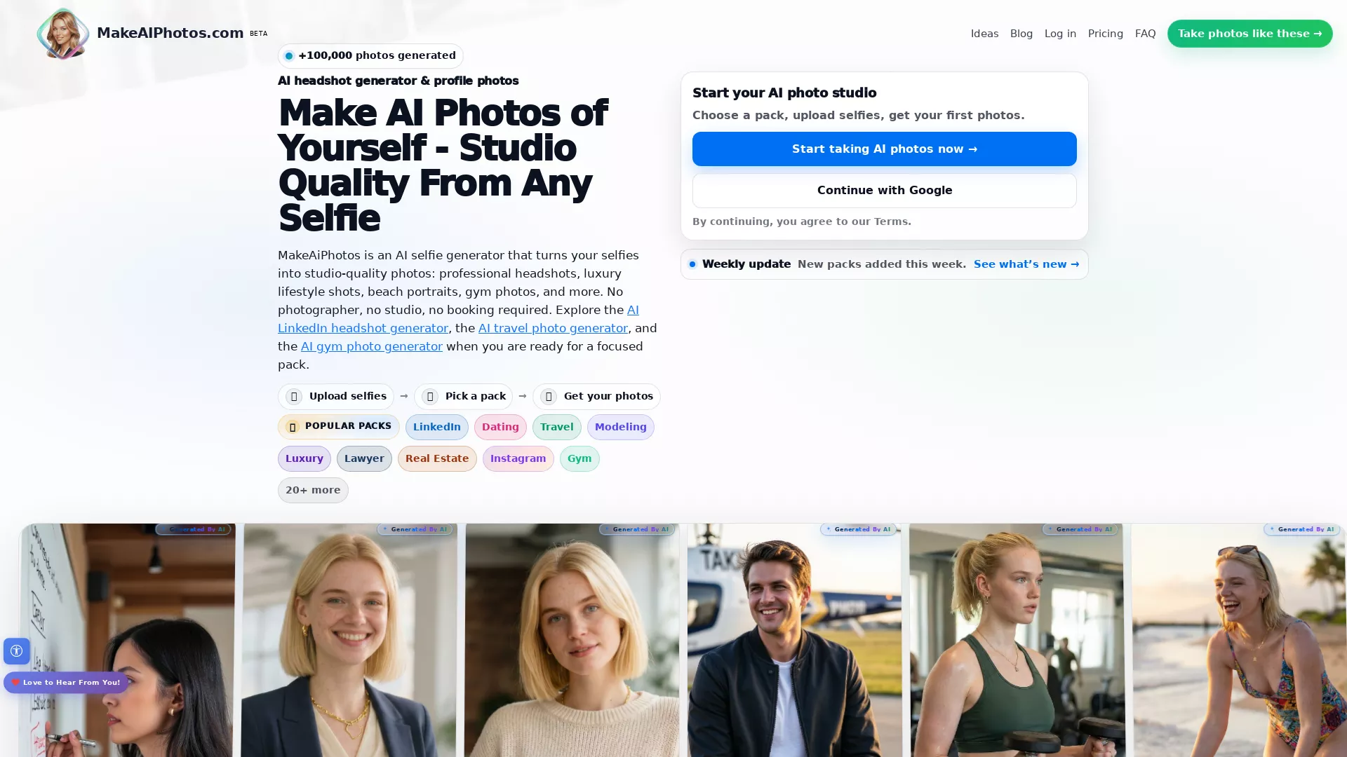 MakeAiPhotos - AI Photo Generator Website Screenshot
