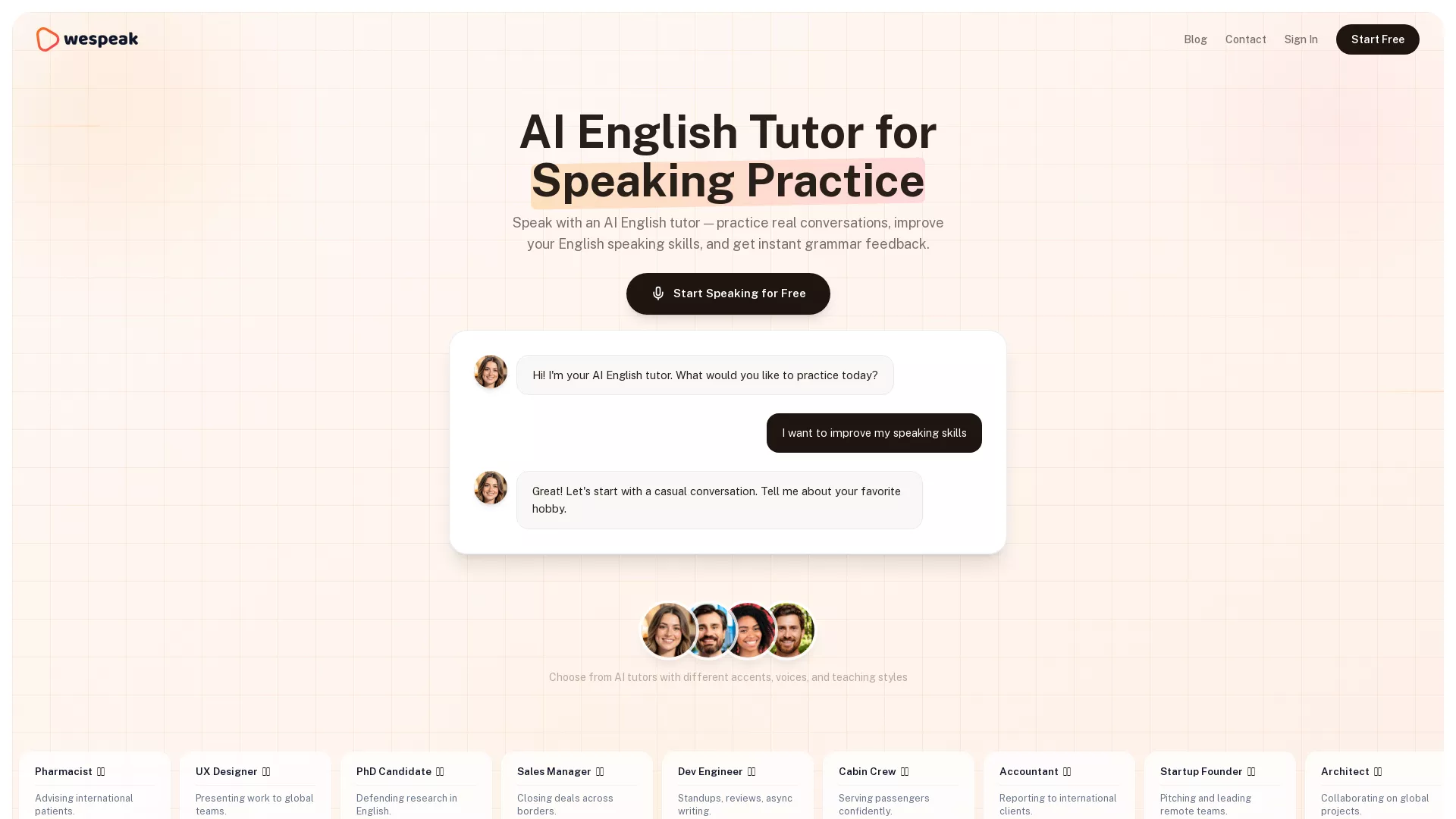 WeSpeak - AI English Tutoring Website Screenshot