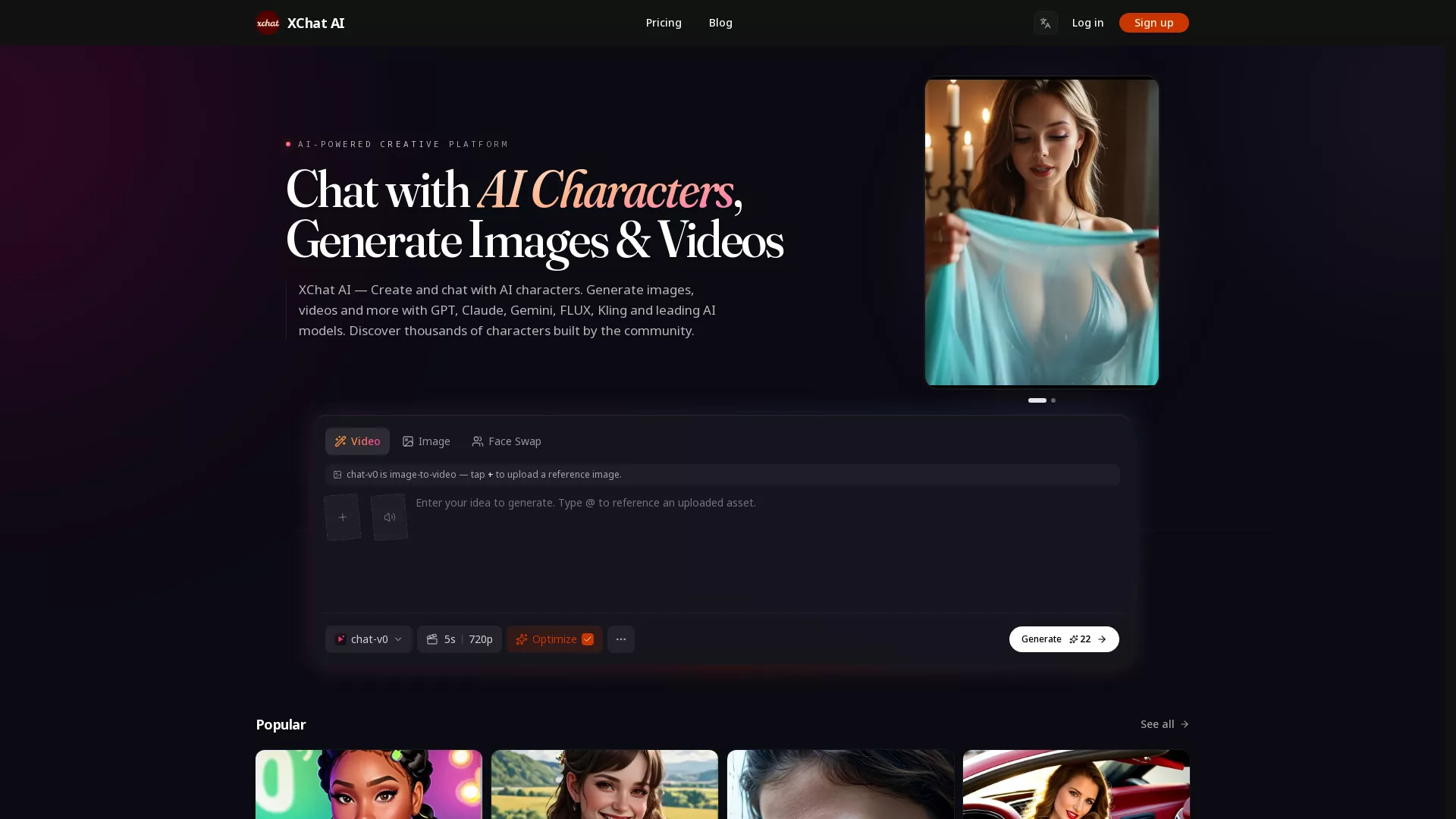 XChatAI - AI Creative Platform Website Screenshot