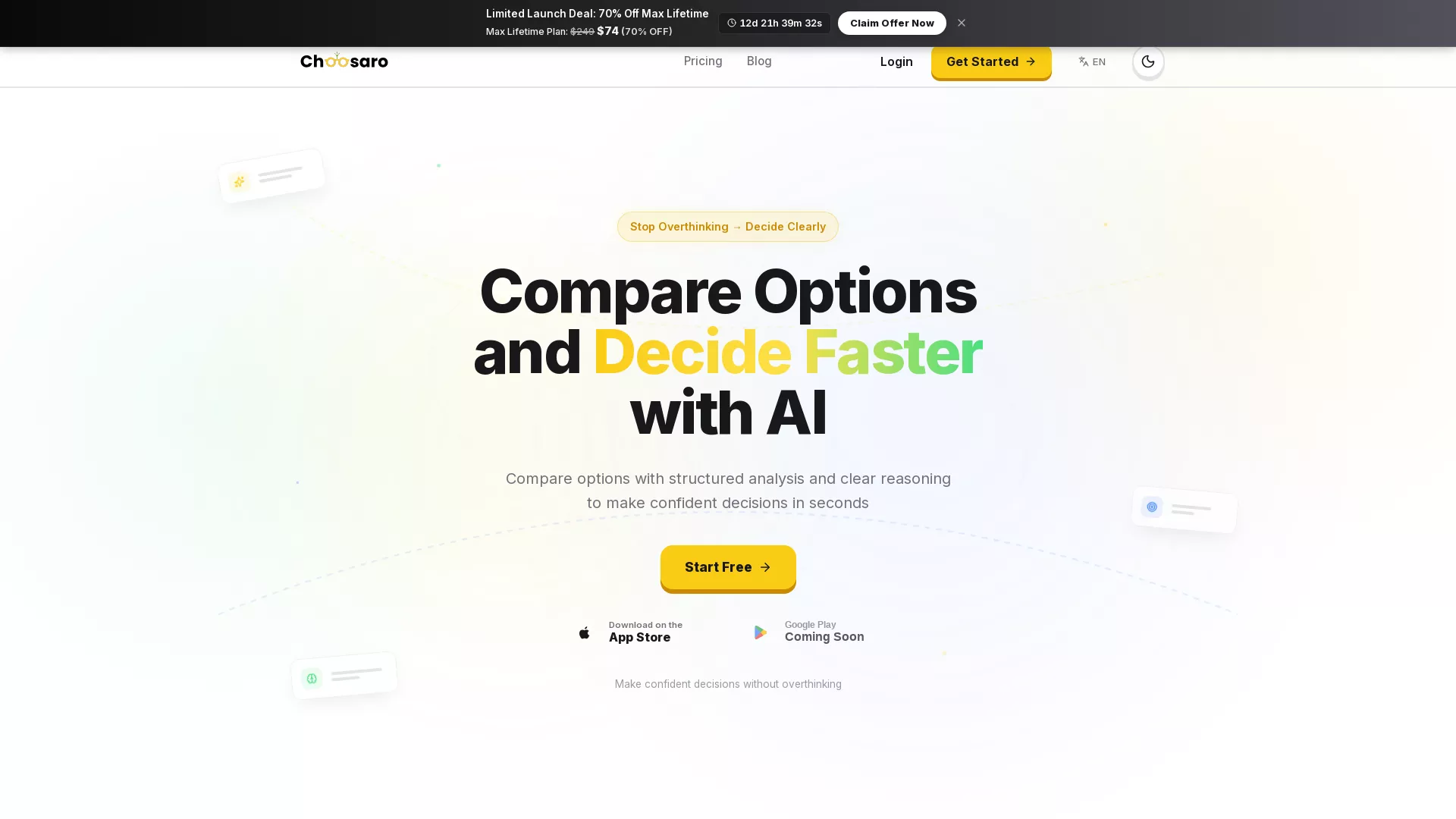 Choosaro - AI Decision Maker Website Screenshot