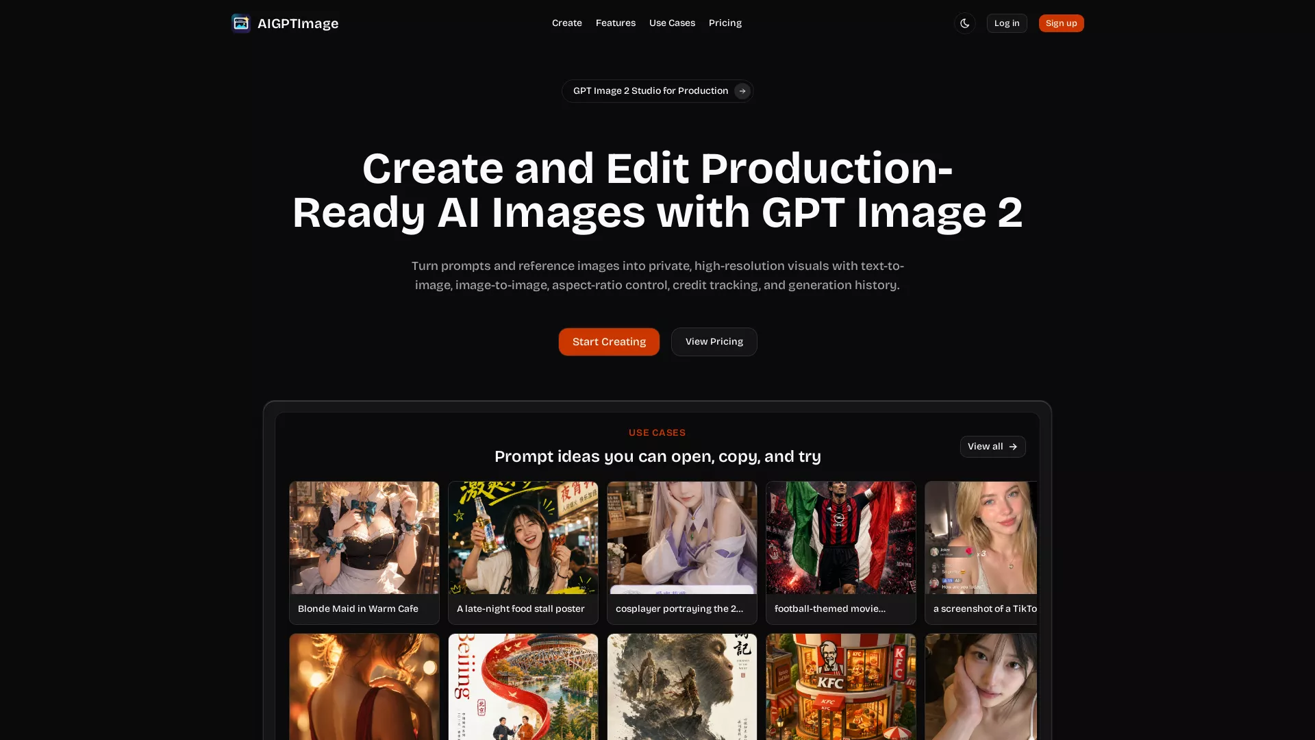 AIGPTImage - AI Image Generation Tool Website Screenshot