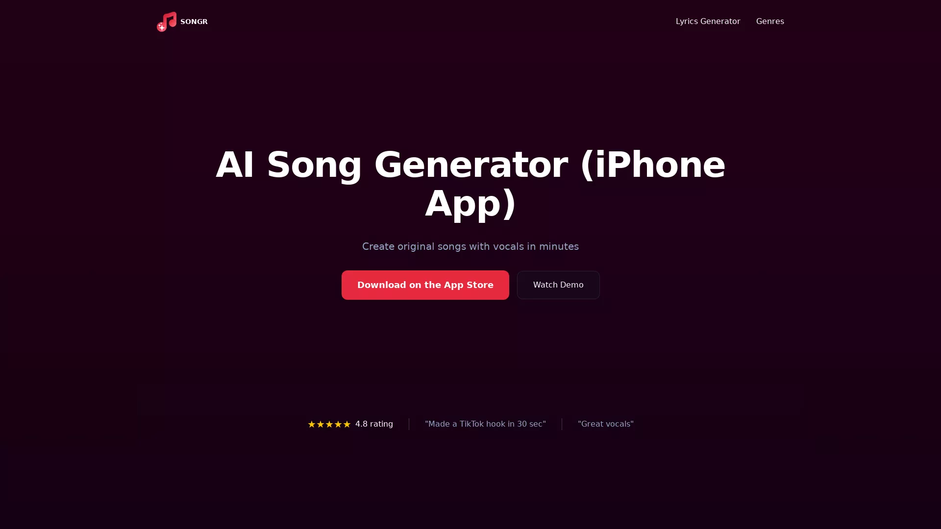 Songr - AI Music Generation Website Screenshot