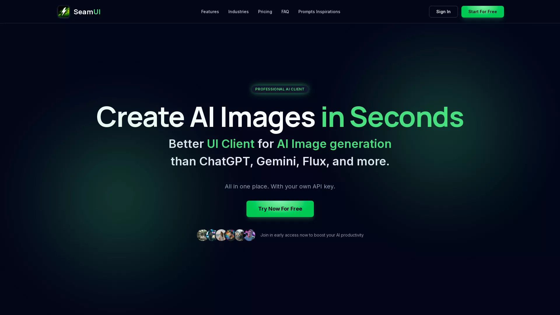 SeamUI - AI Image Generation Platform Website Screenshot