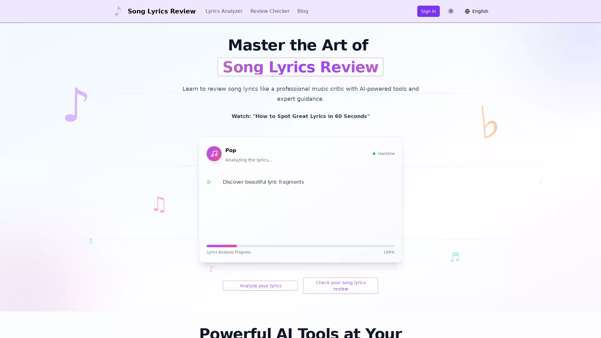SongLyricsReview - AI Song Lyrics Analysis Website Screenshot