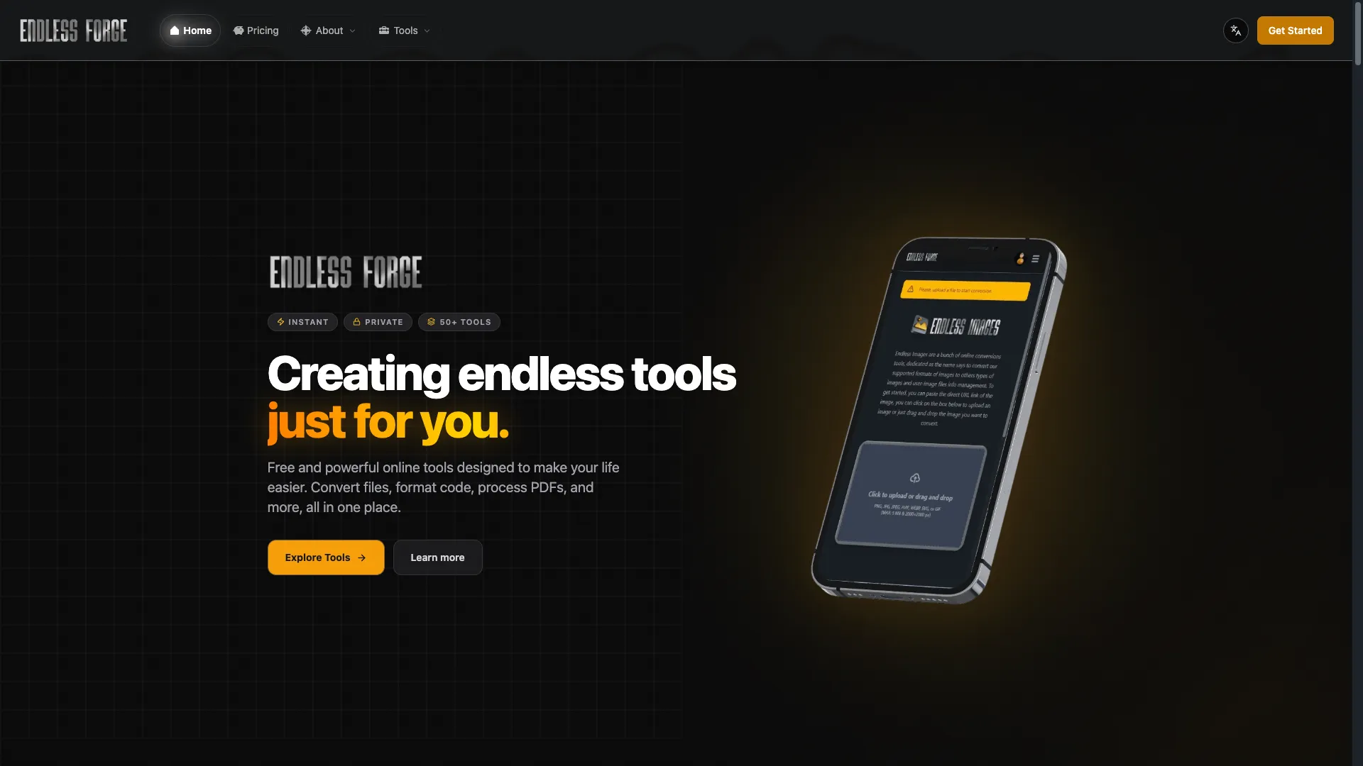 EndlessForge - AI Development Workspace Website Screenshot
