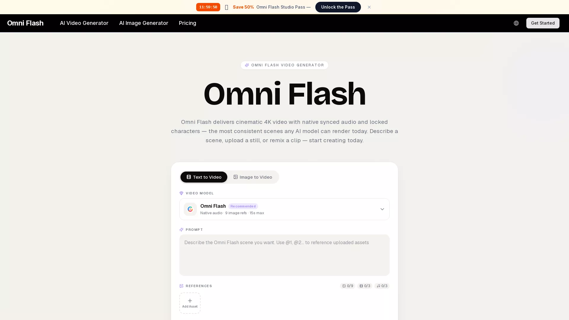 Omni Flash - AI Video Tool Website Screenshot