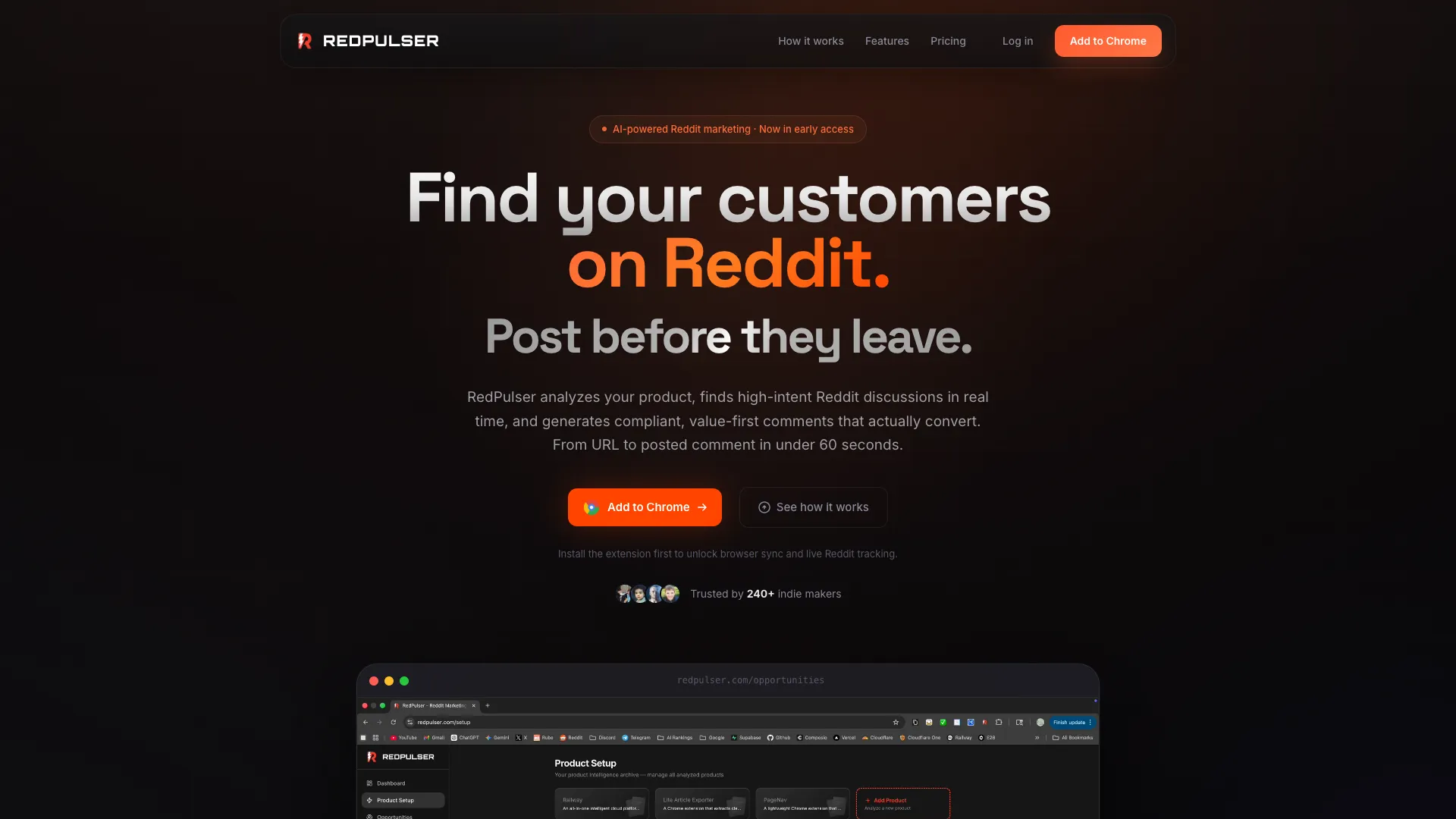 RedPulser - AI Outreach Workflow Tool Website Screenshot