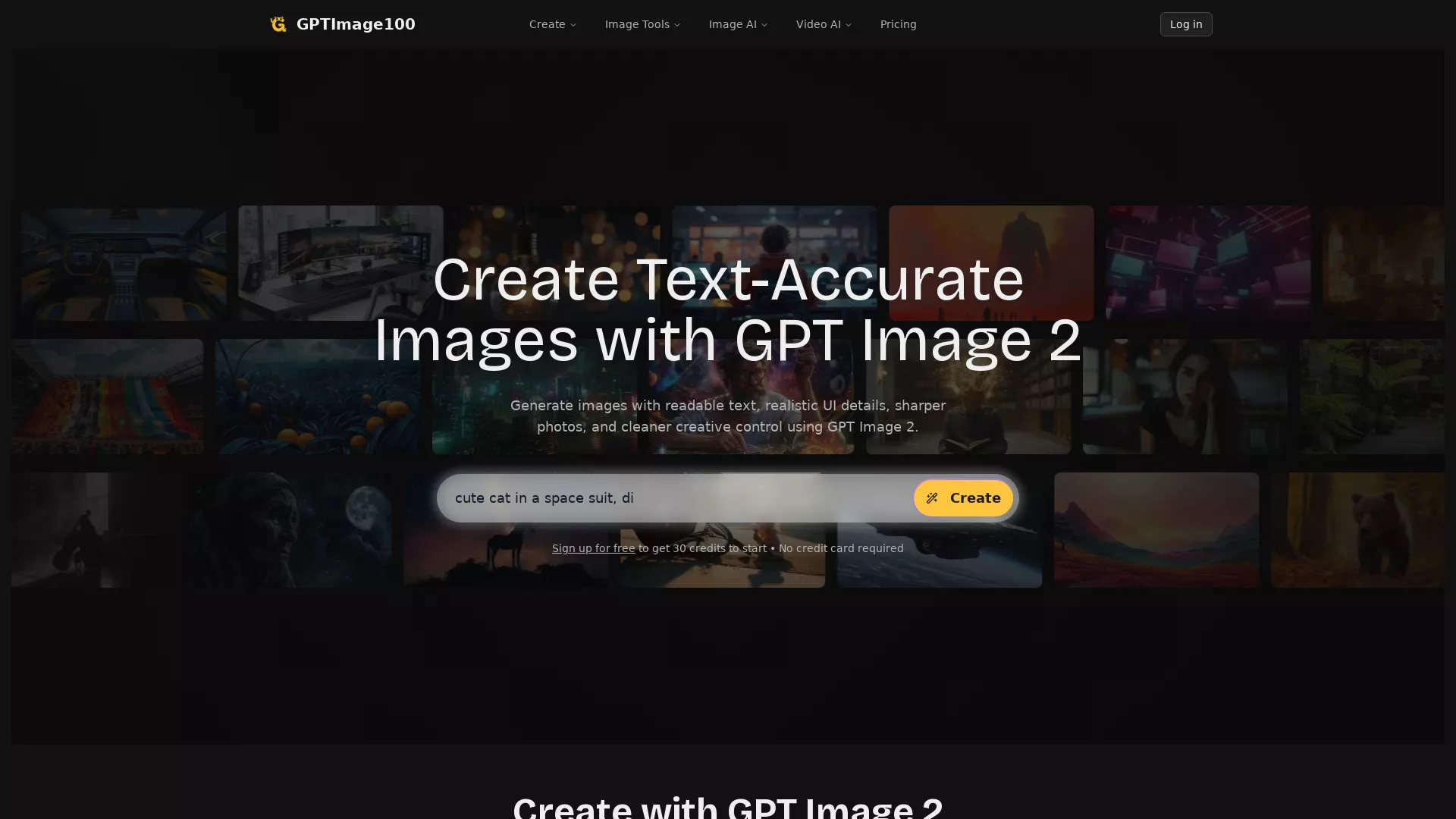 GPTImage100 - AI Image Generation Website Screenshot