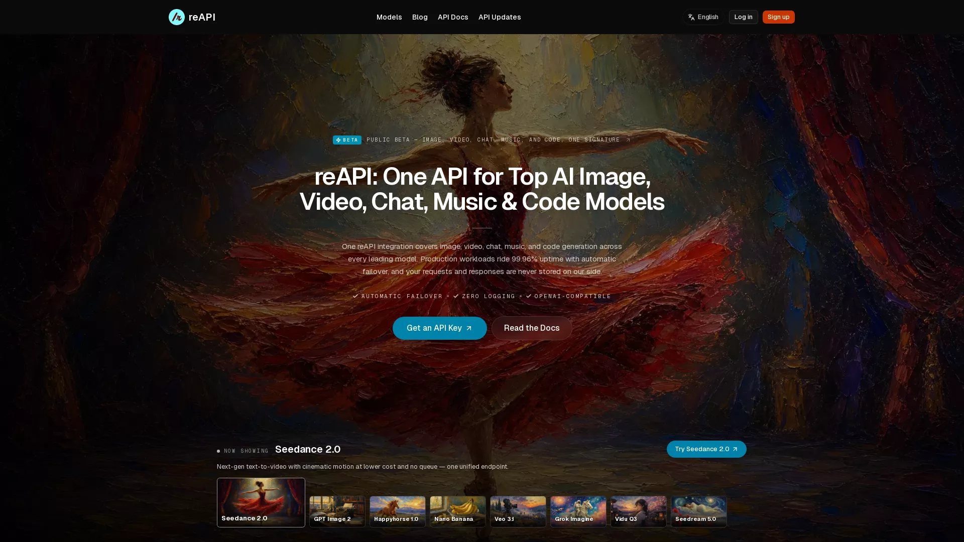 ReAPI - AI API Gateway Website Screenshot