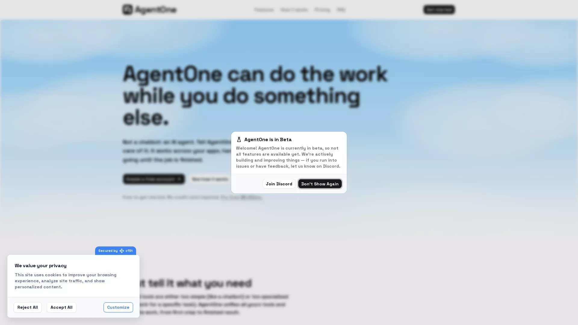 AgentOne - AIAutomationAgent Website Screenshot