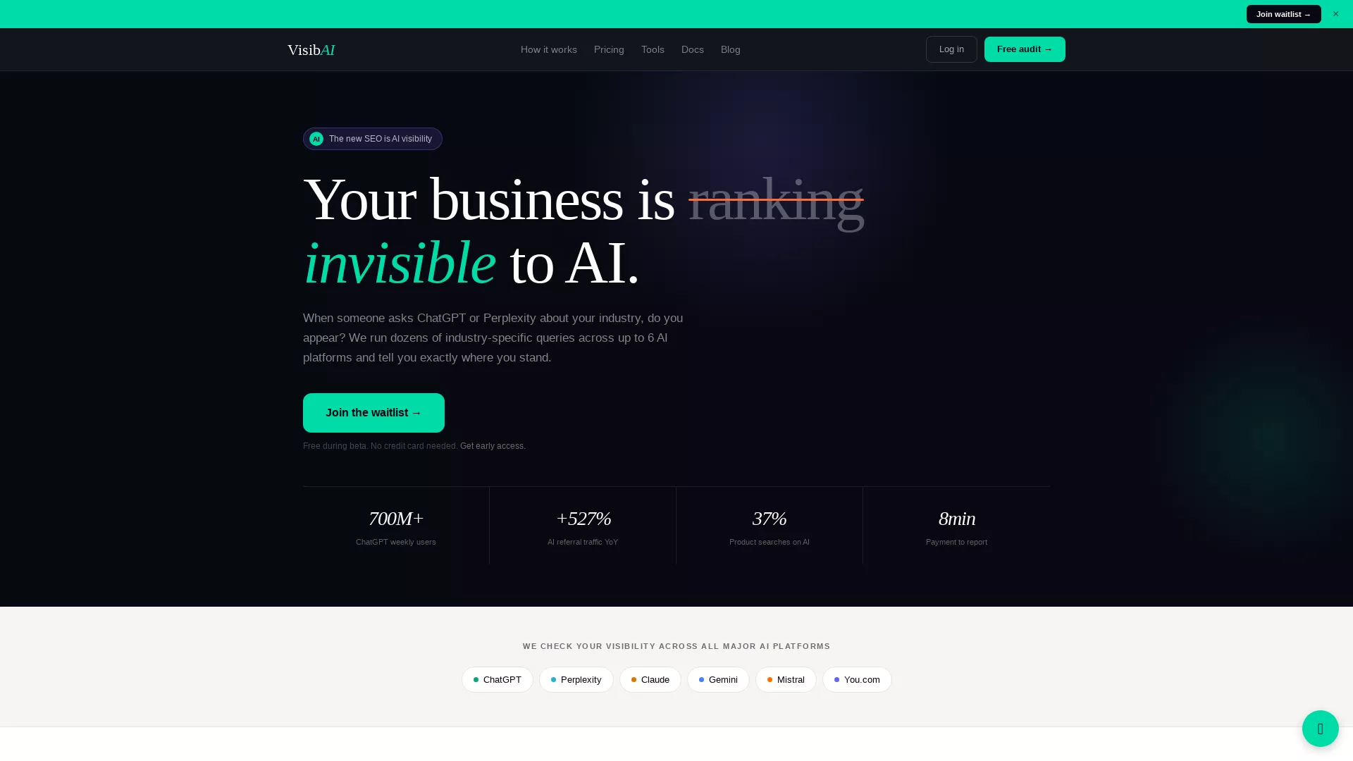 VisibAI - AI Visibility Audit Tool Website Screenshot