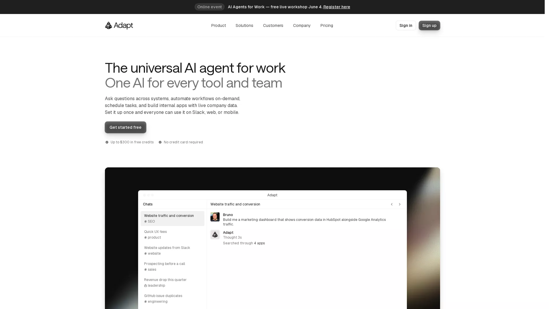 Adapt - AI agent for workflow automation Website Screenshot