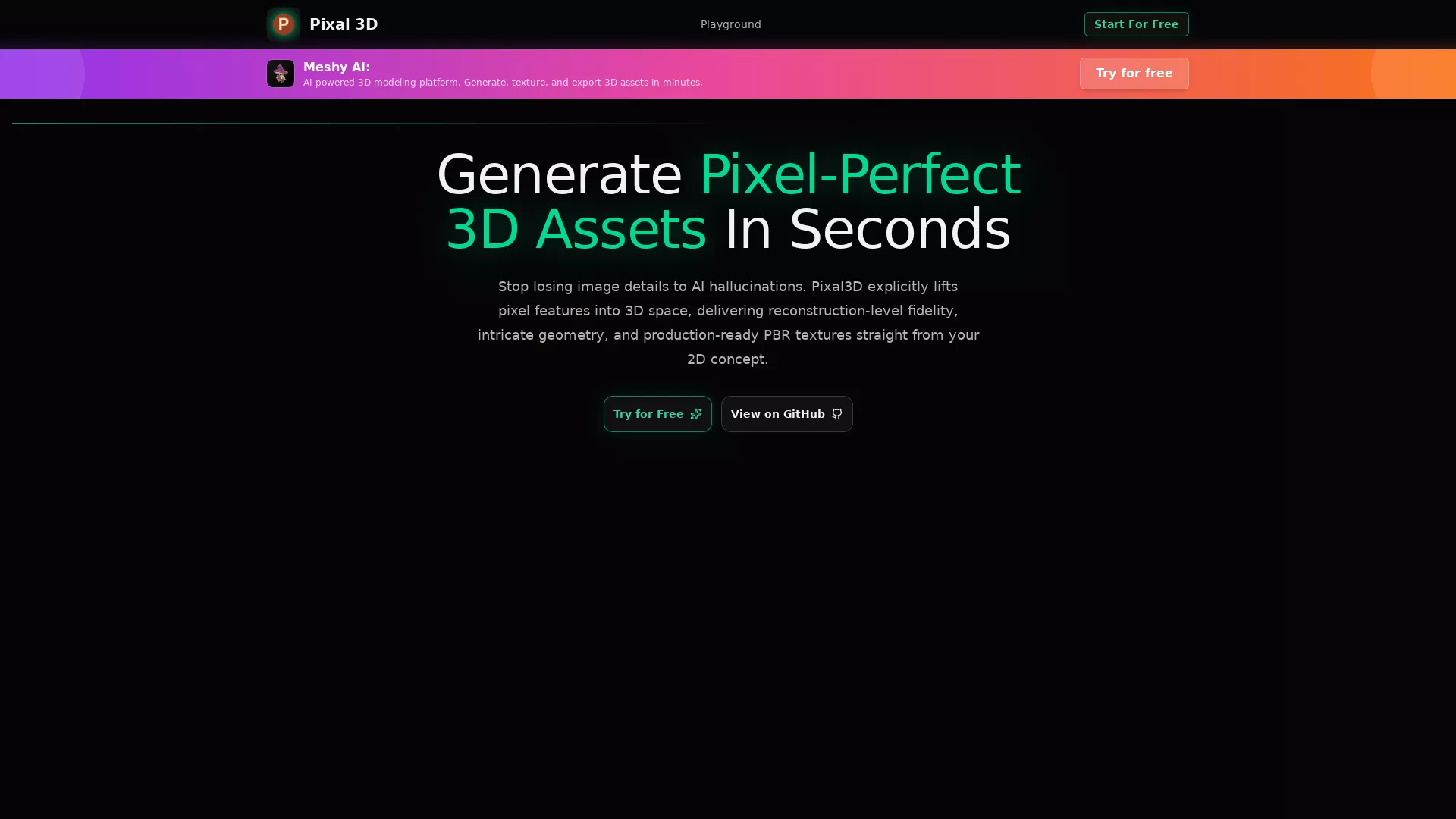 Pixal3D - AITextTo3DModelGeneration Website Screenshot