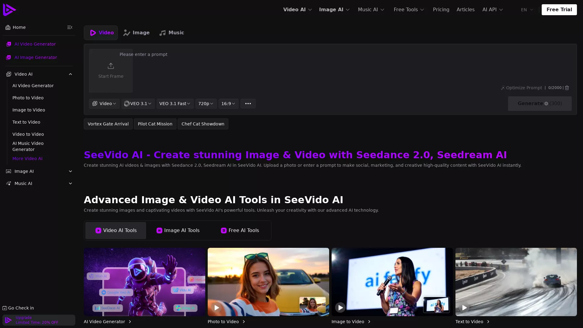 See Vido AI - AI Video Generation Tool Website Screenshot