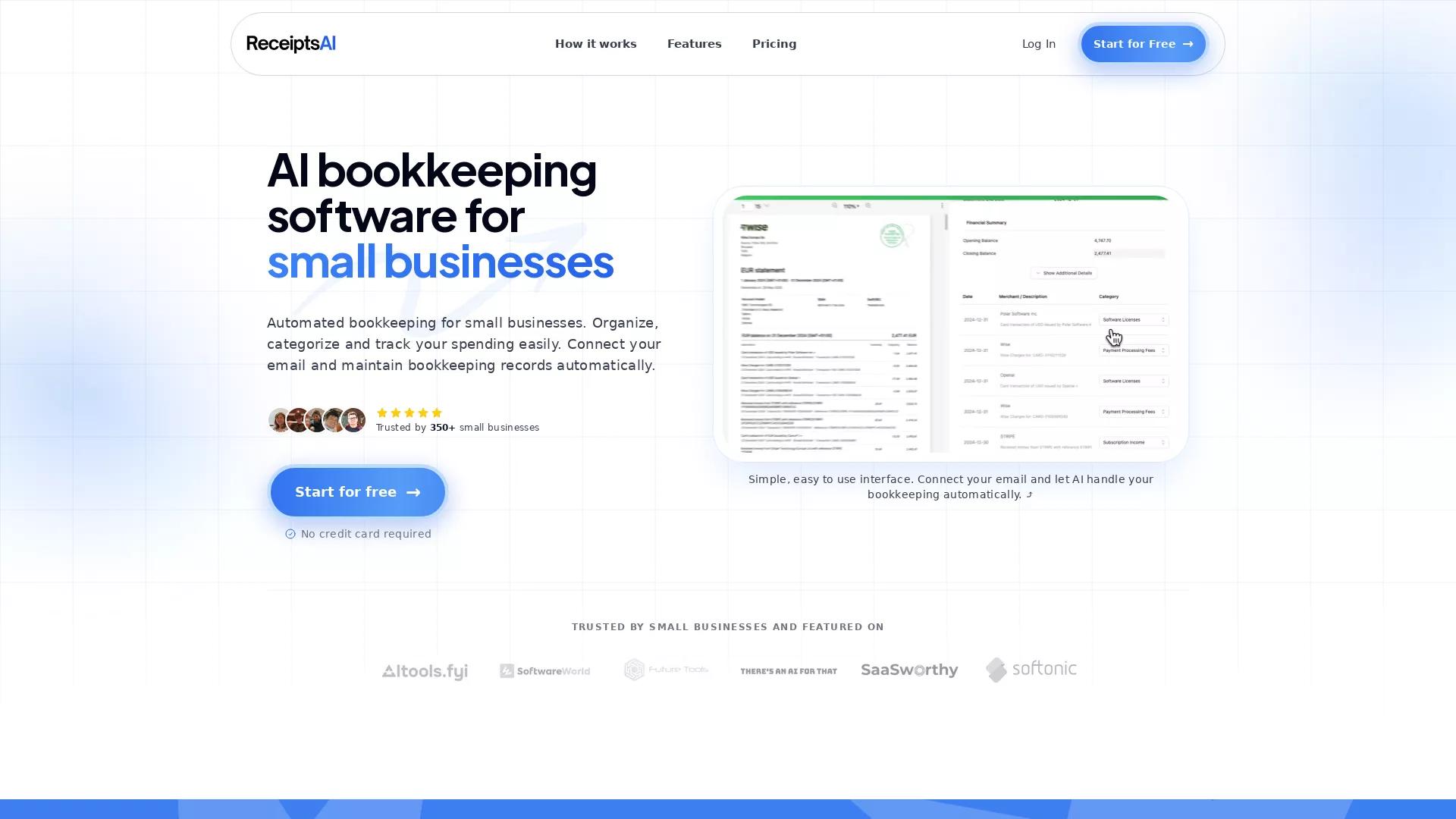 ReceiptsAI - AI Bookkeeping Tools  Website Screenshot