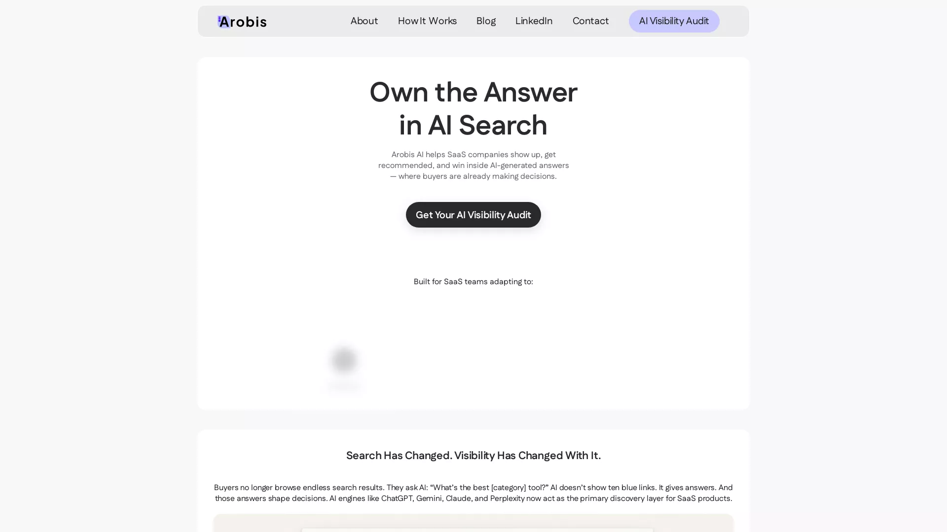 ArobisAI - AI Search Optimization Platform Website Screenshot