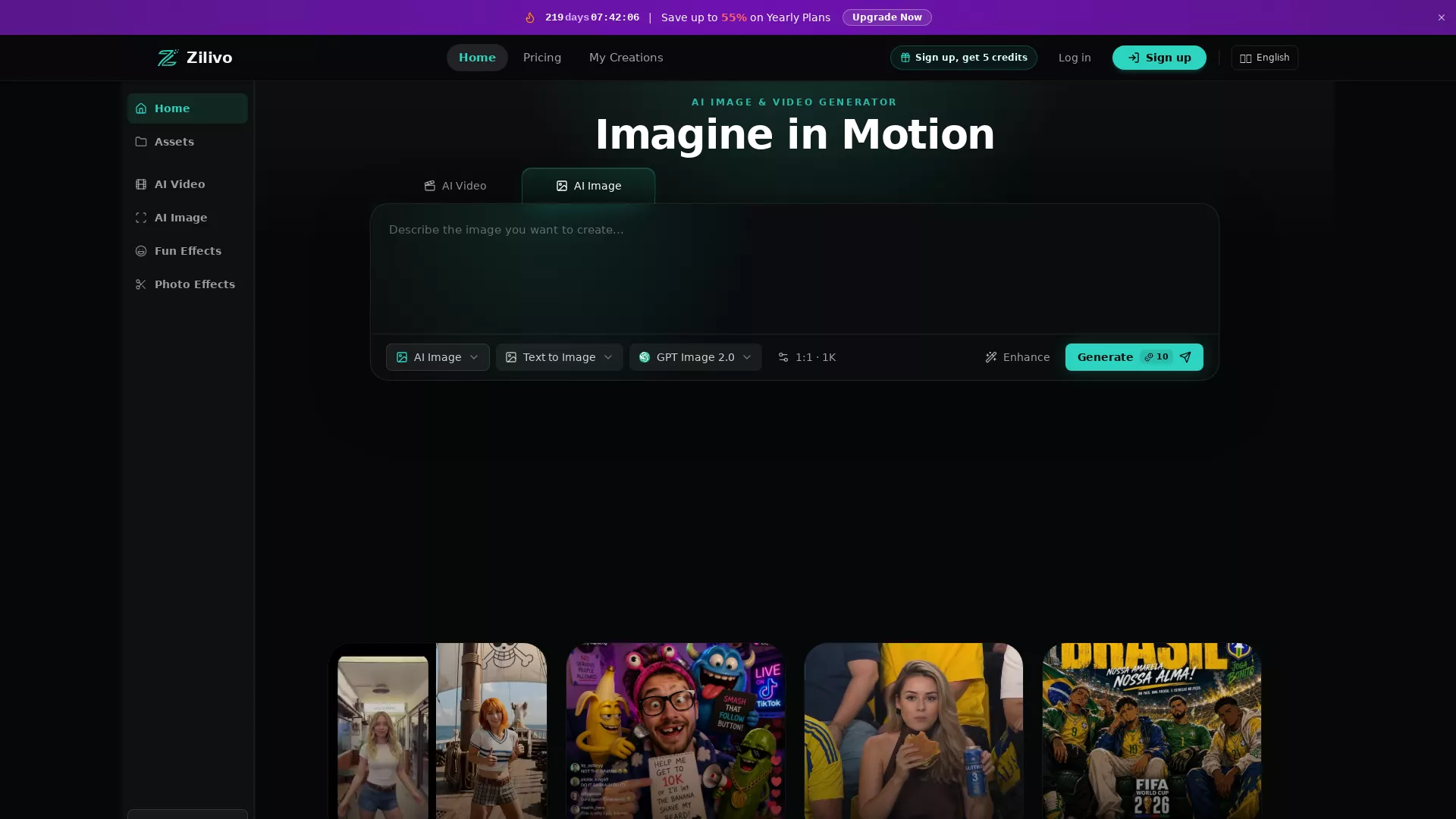 ZilivoAI - AI Visual Creation Workspace Website Screenshot