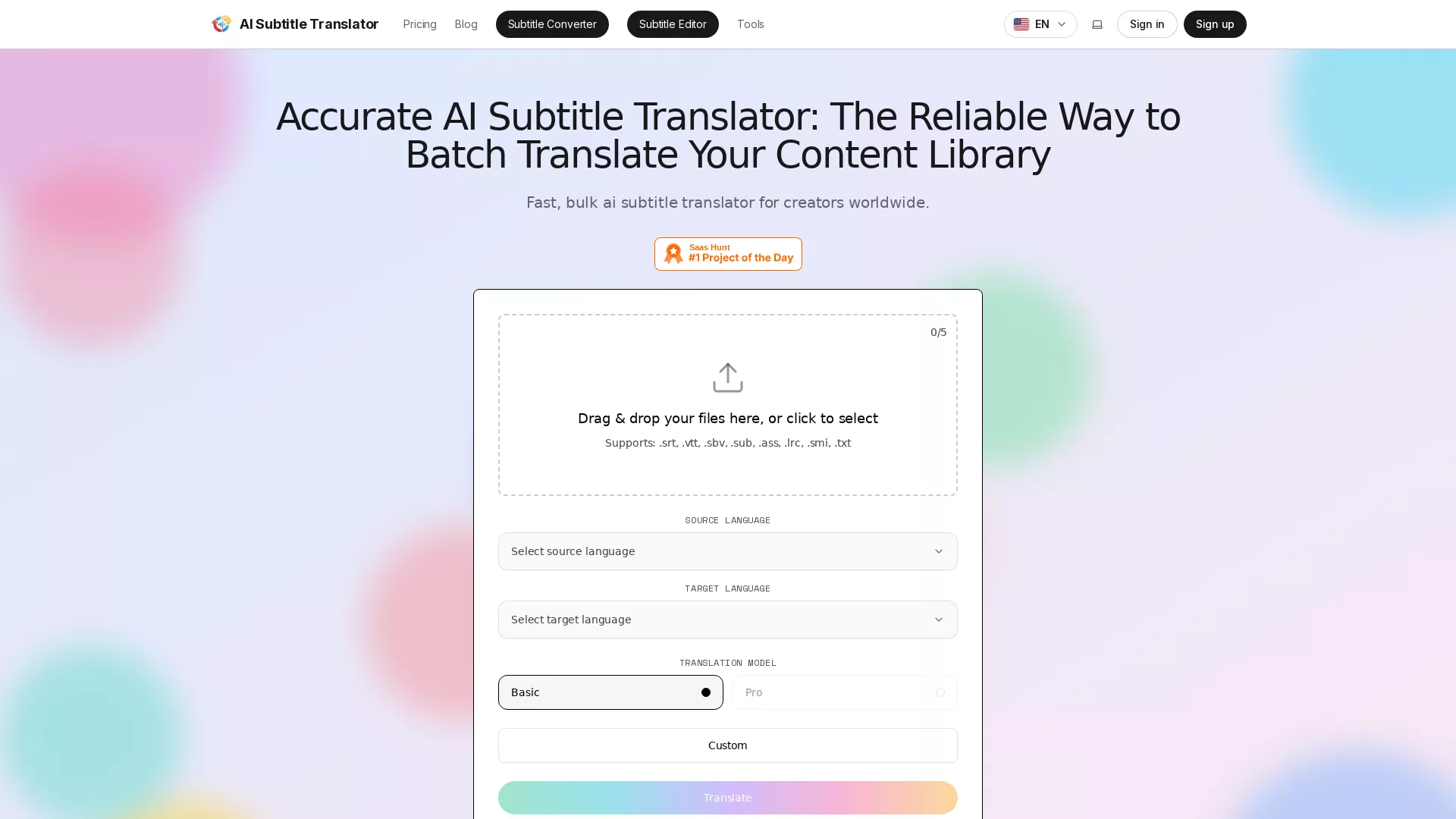 LanguageSubtitleTranslator - Subtitle Translation Service Website Screenshot