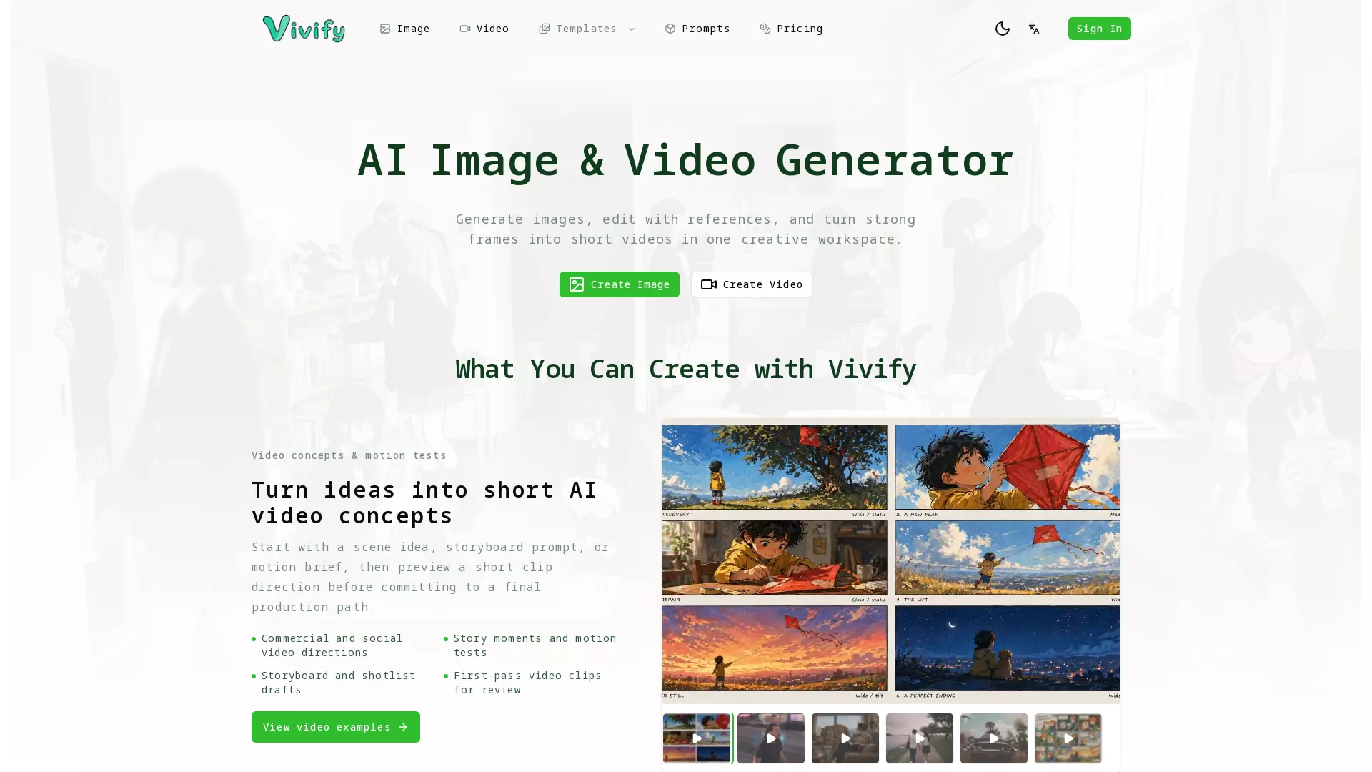 VivifyAI - AI Video Image Generator Website Screenshot