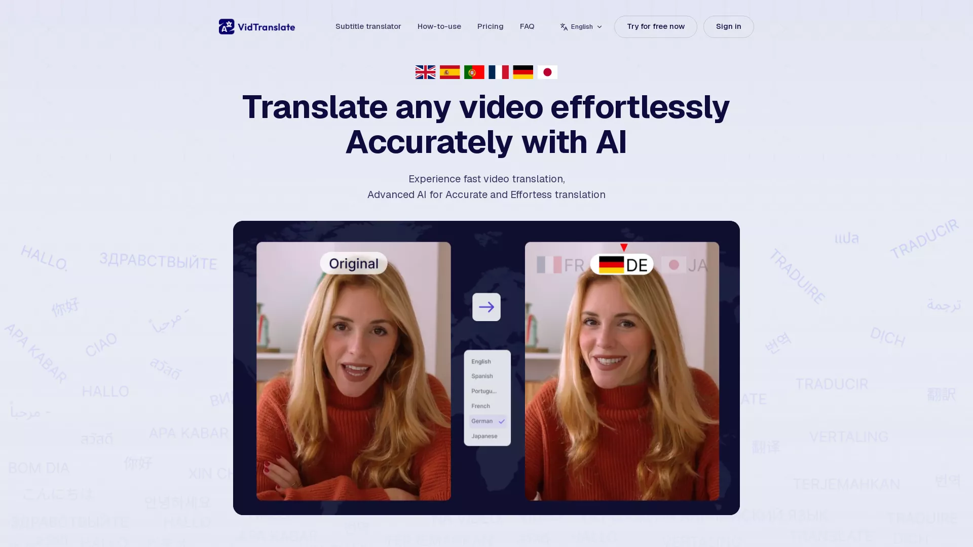VidTranslate - AI Translation Tool Website Screenshot